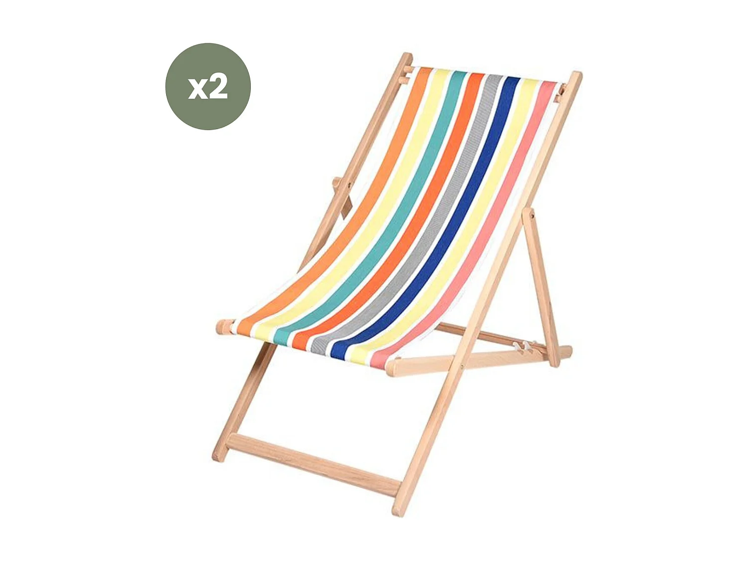 Lot de 2 chiliennes pliantes règlables - 100% acrylique - bois hêtre - Jaune/Orange - GARLIN ANANAS