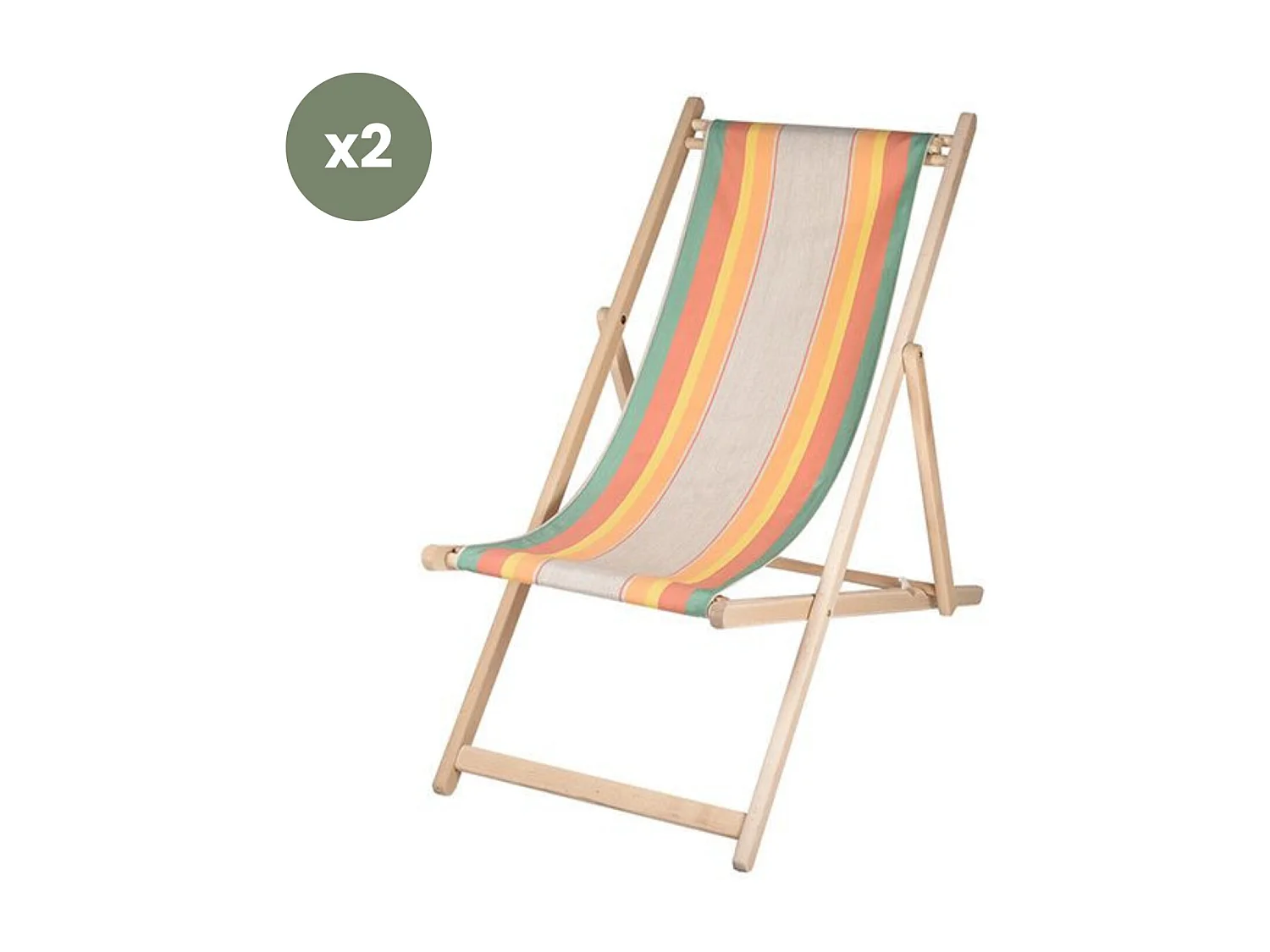 Lot de 2 chiliennes pliantes règlables - 100% acrylique - bois hêtre - Orange/Bleu - CANARIES