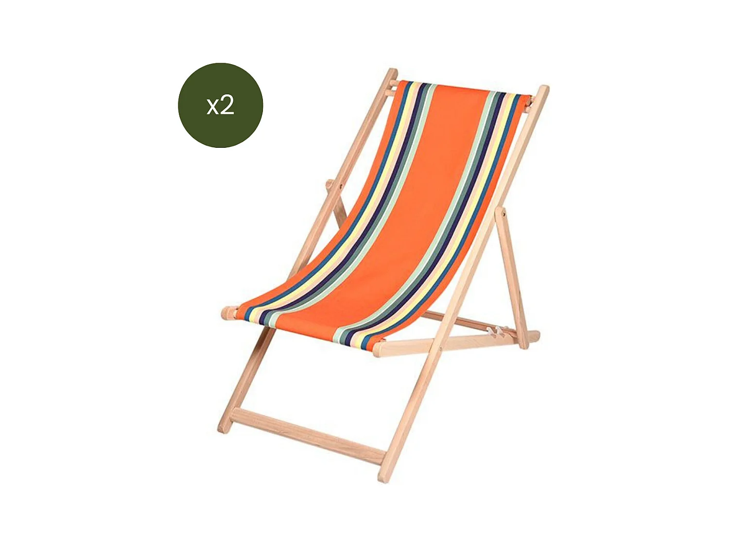 Lot de 2 chiliennes pliantes règlables - 100% acrylique - bois hêtre - Orange/Bleu - MAULEON ORANGE