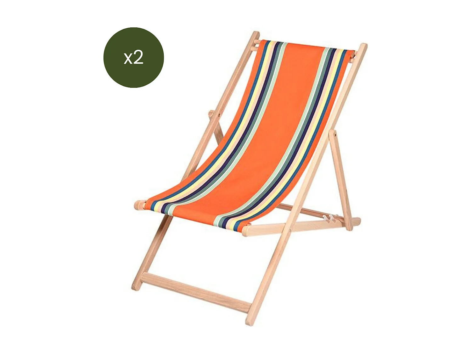 Lot de 2 chiliennes pliantes règlables - 100% acrylique - bois hêtre - Orange/Bleu - MAULEON ORANGE