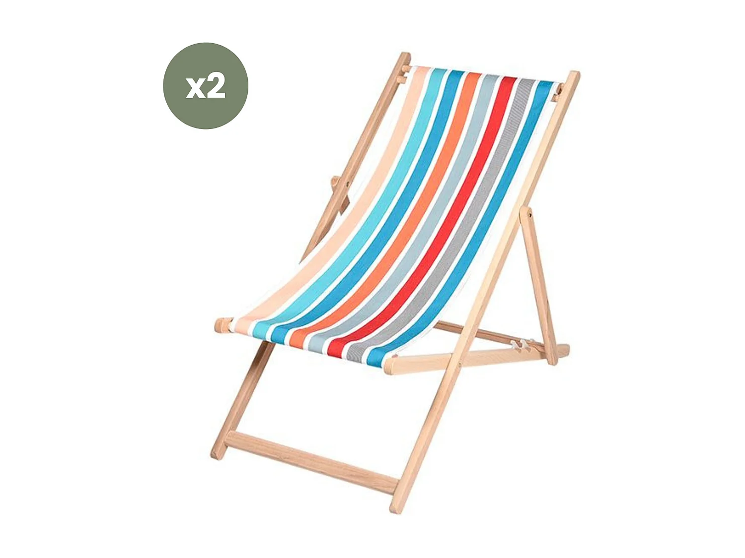 Lot de 2 chiliennes pliantes règlables - 100% acrylique - bois hêtre - Bleu/Orange - GARLIN PECHE