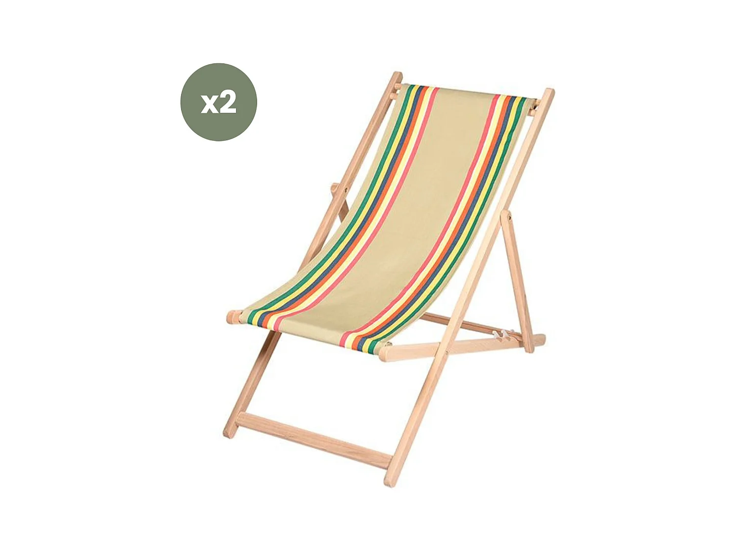 Lot de 2 chiliennes pliantes règlables - 100% acrylique - bois hêtre - Beige/Rouge - MAULEON LIN