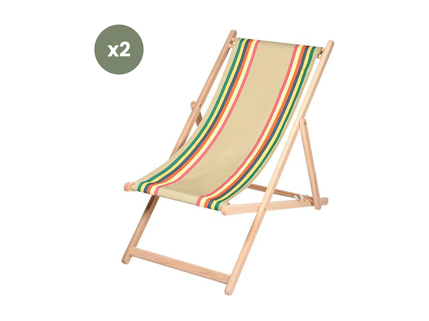 Lot de 2 chiliennes pliantes règlables - 100% acrylique - bois hêtre - Beige/Rouge - MAULEON LIN