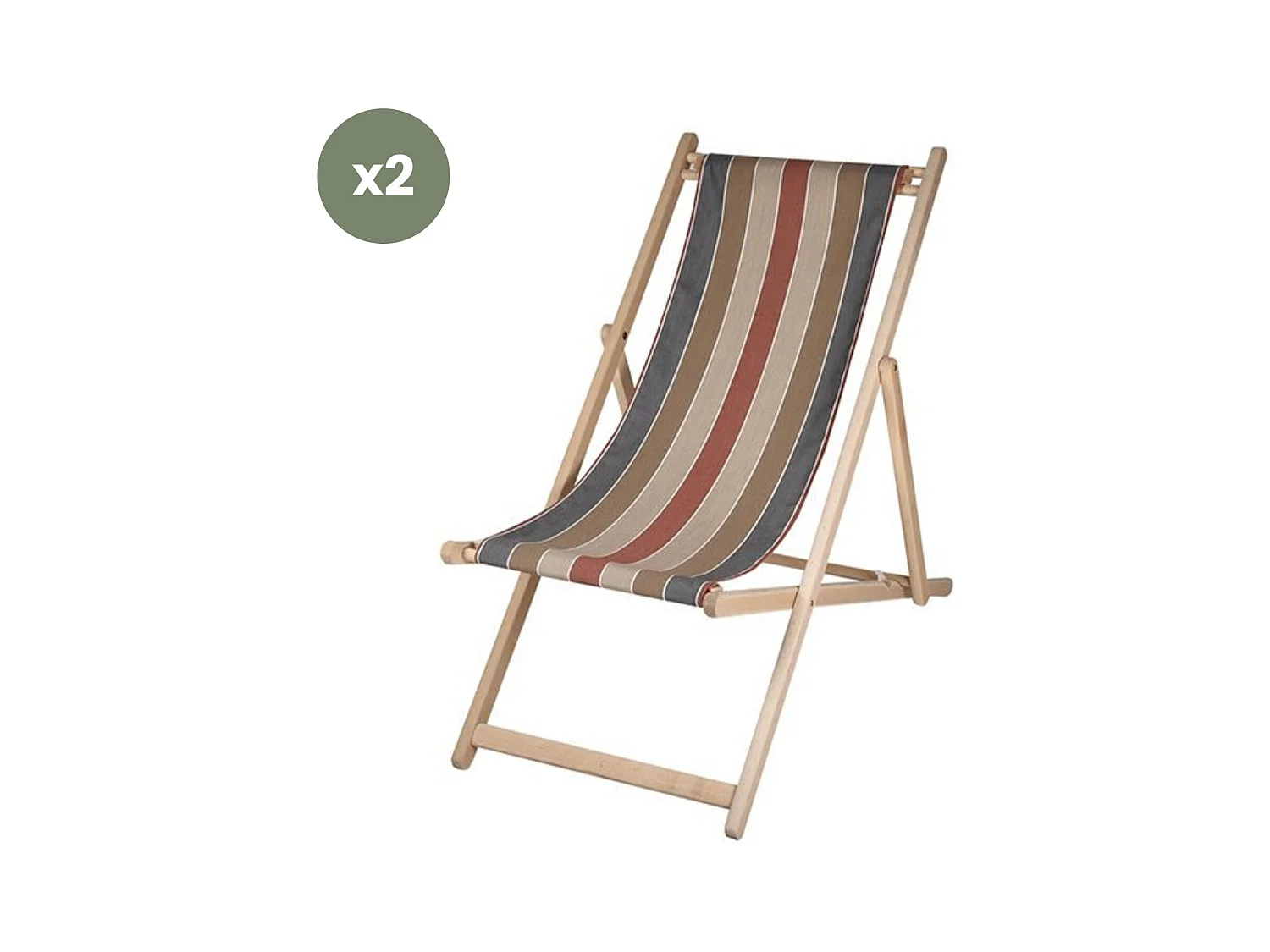 Lot de 2 chiliennes pliantes règlables - 100% acrylique - bois hêtre - Rouge/Marron - JERSEY