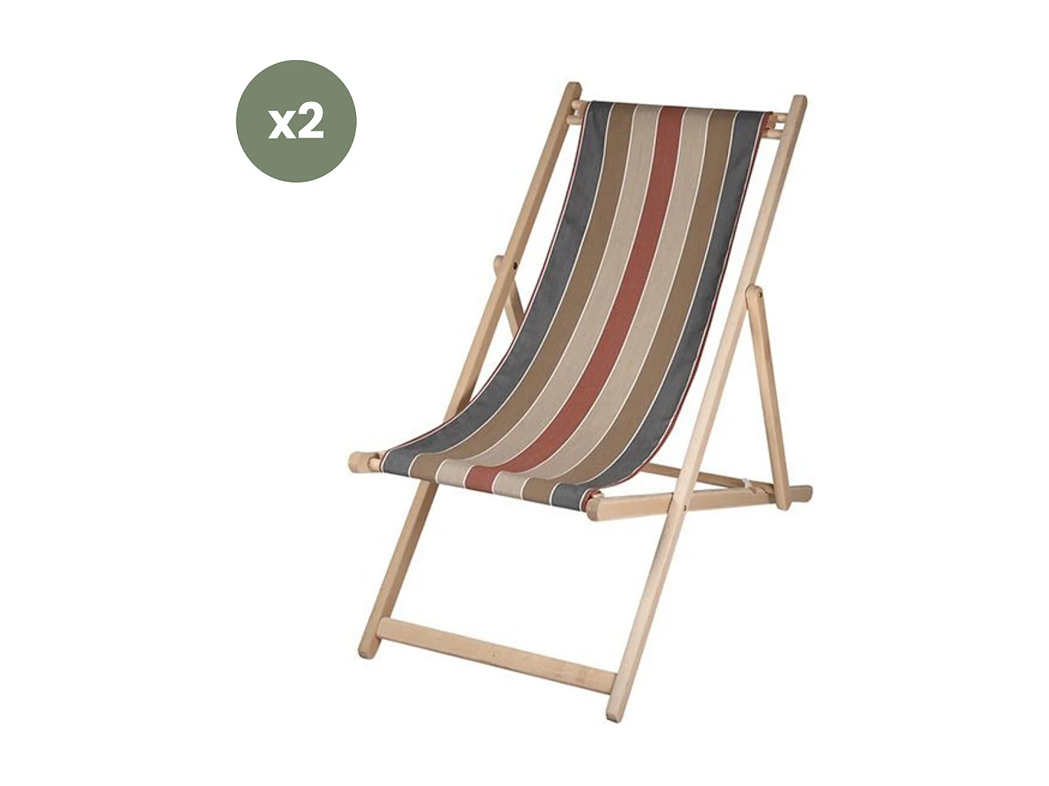 Lot de 2 chiliennes pliantes règlables - 100% acrylique - bois hêtre - Rouge/Marron - JERSEY