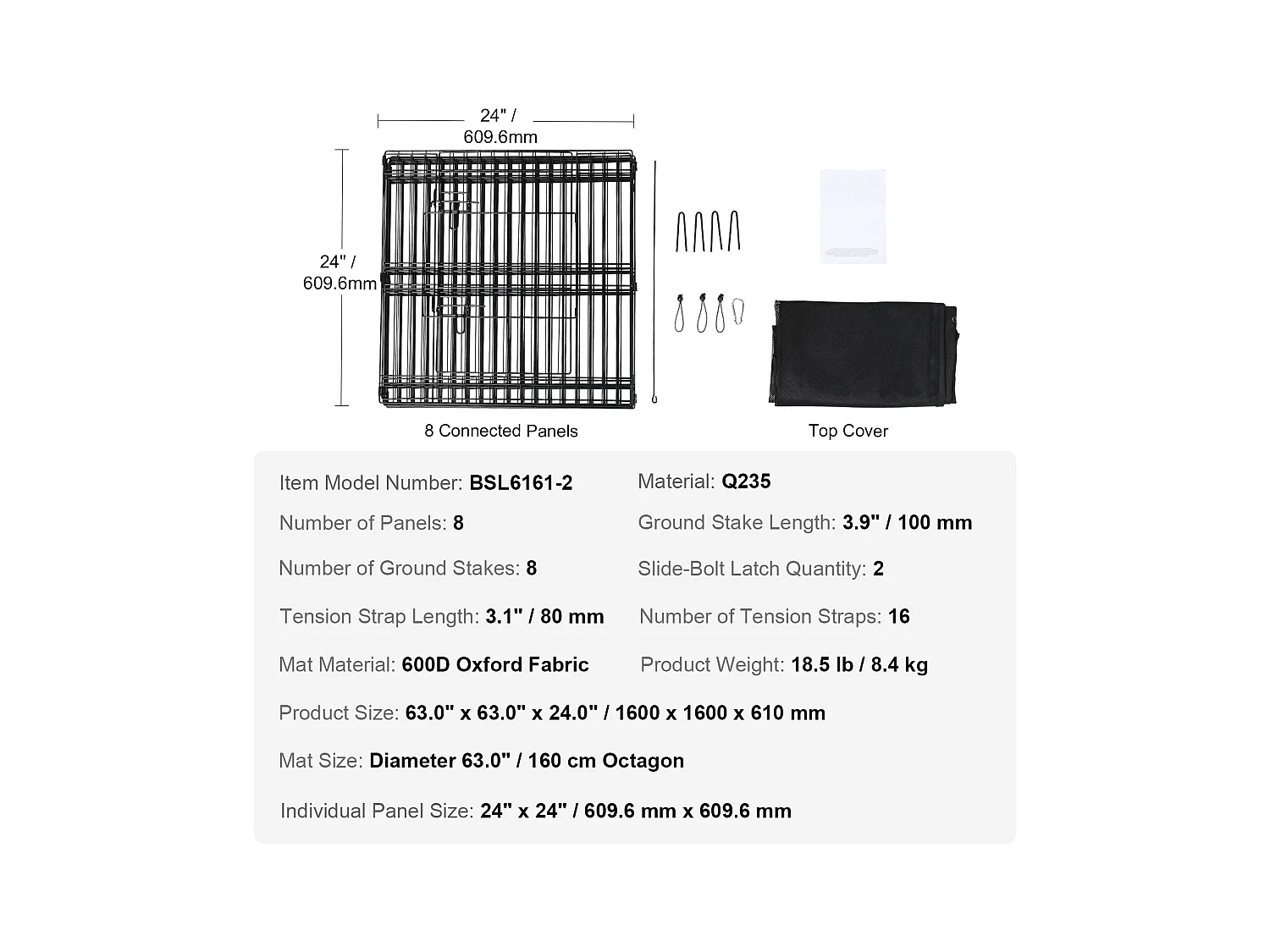 Parc pour Chien SucceBuy Parc pour Chien, 8 Panneaux, 60.96 cm H, Pliable en Métal, Exercice pour Animaux de Compagnie