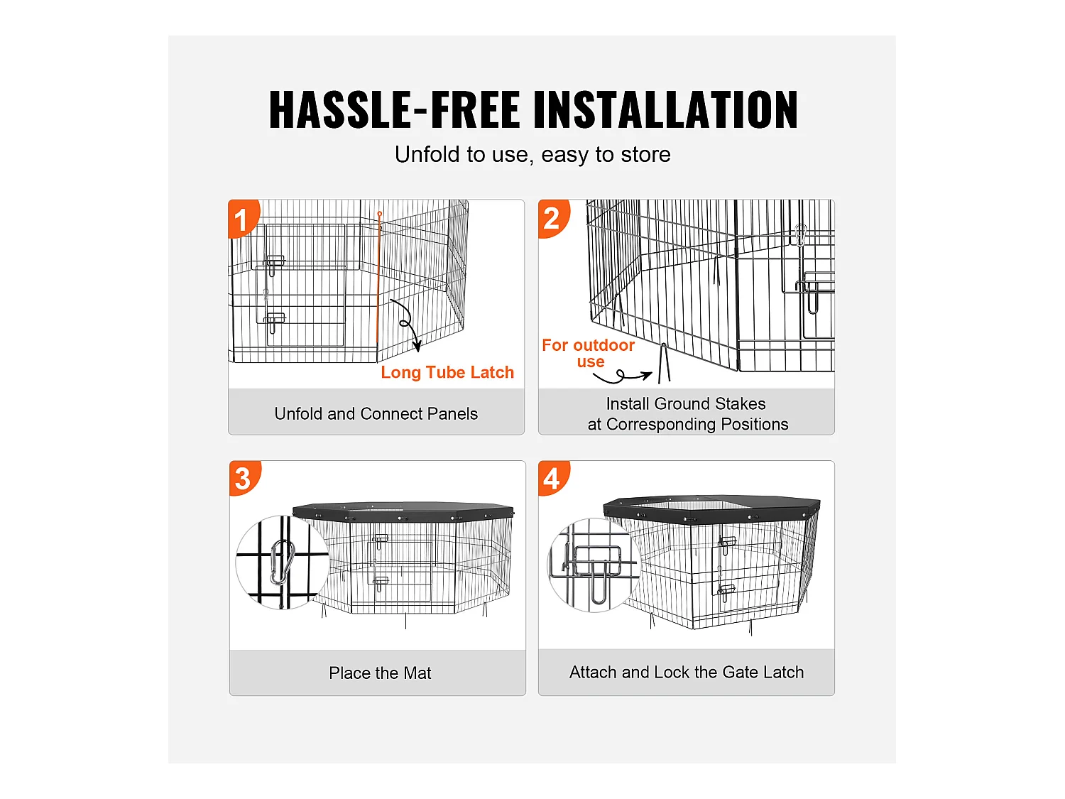Parc pour Chien SucceBuy Parc pour Chien, 8 Panneaux, 60.96 cm H, Pliable en Métal, Exercice pour Animaux de Compagnie