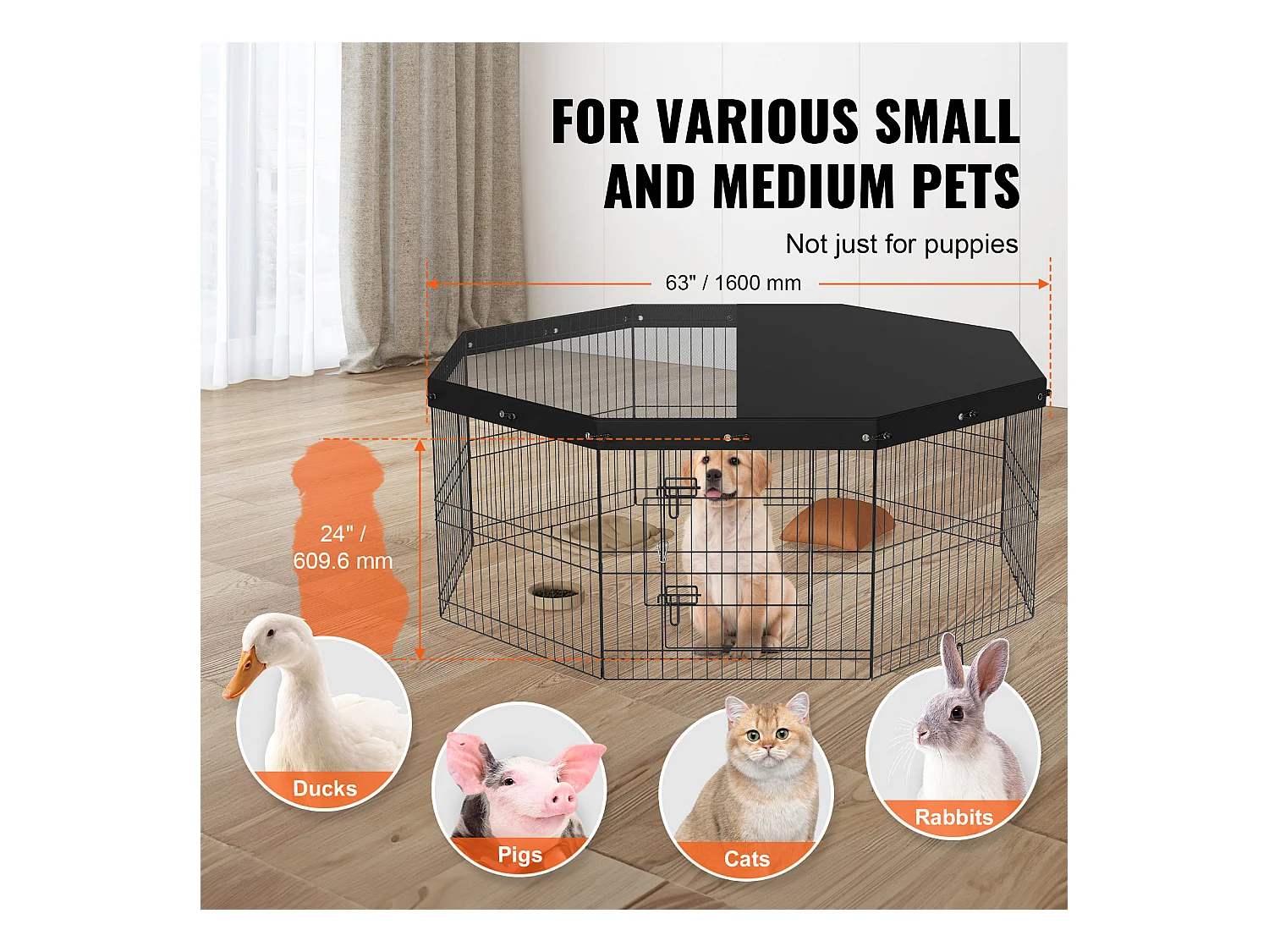 Parc pour Chien SucceBuy Parc pour Chien, 8 Panneaux, 60.96 cm H, Pliable en Métal, Exercice pour Animaux de Compagnie