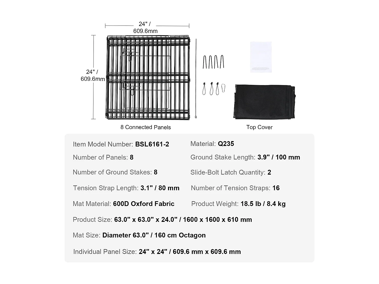 Parc pour Chien SucceBuy Parc pour Chien, 8 Panneaux, 60.96 cm H, Pliable en Métal, Exercice pour Animaux de Compagnie