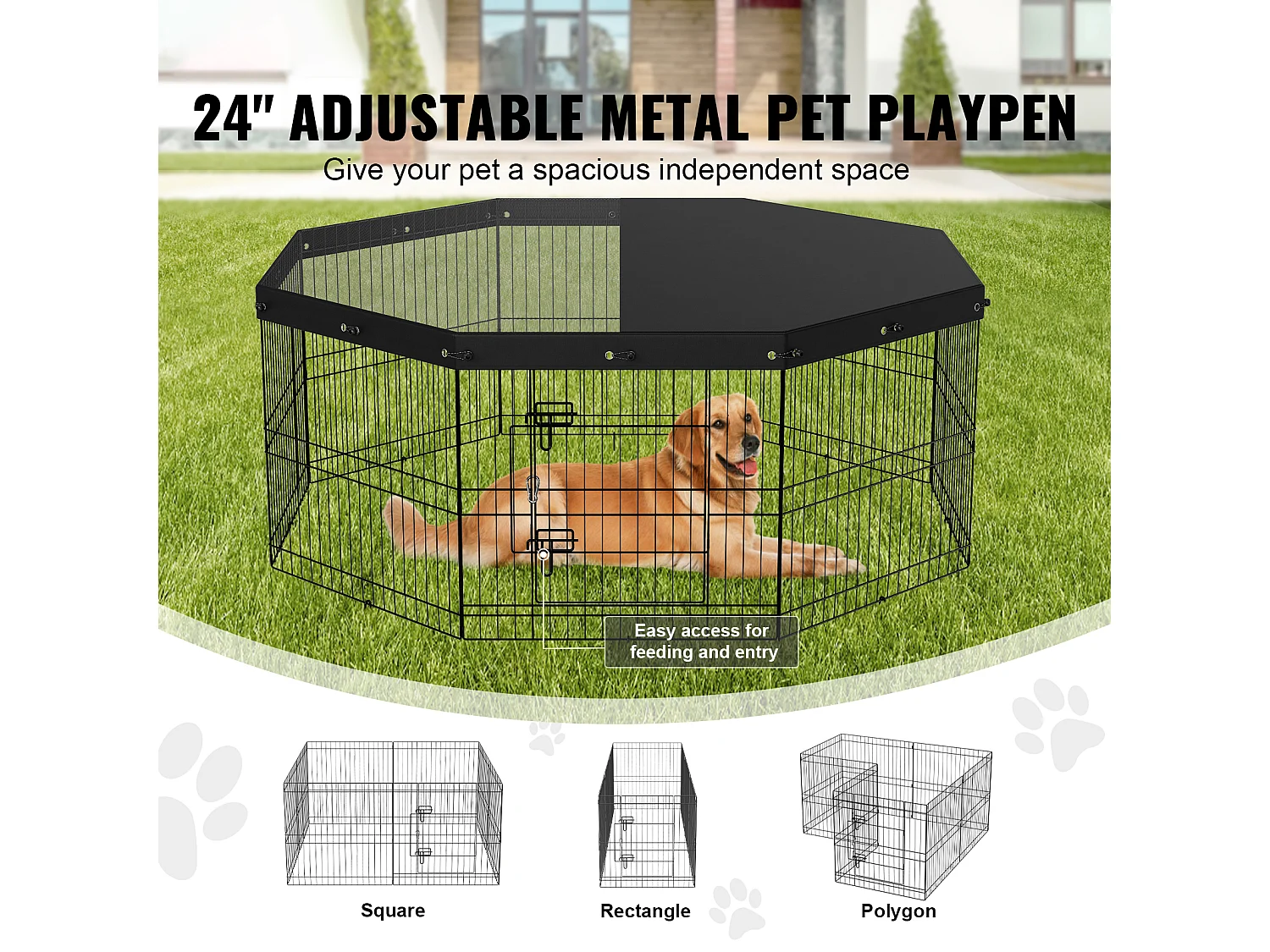 Parc pour Chien SucceBuy Parc pour Chien, 8 Panneaux, 60.96 cm H, Pliable en Métal, Exercice pour Animaux de Compagnie