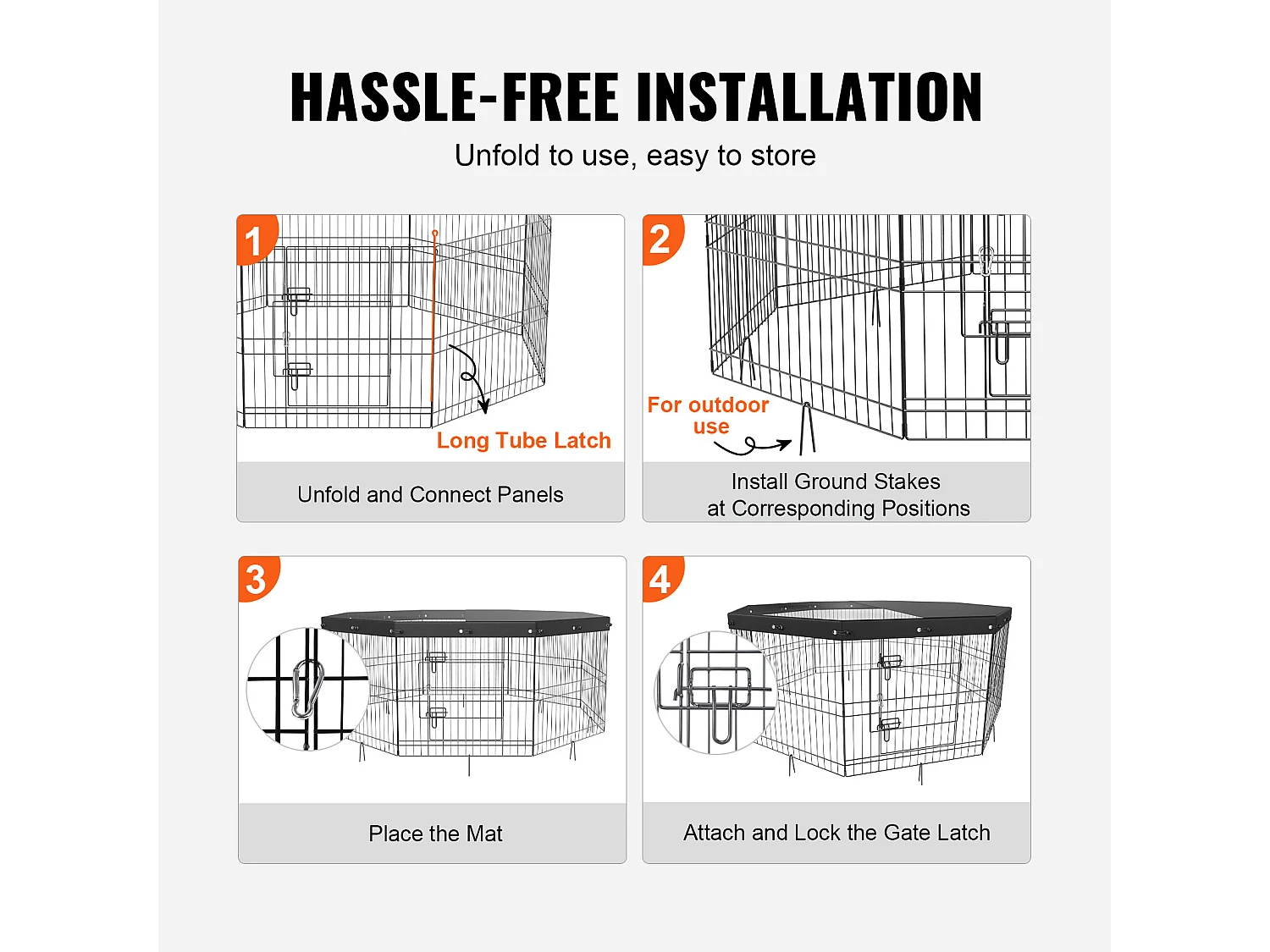 Parc pour Chien SucceBuy Parc pour Chien, 8 Panneaux, 60.96 cm H, Pliable en Métal, Exercice pour Animaux de Compagnie