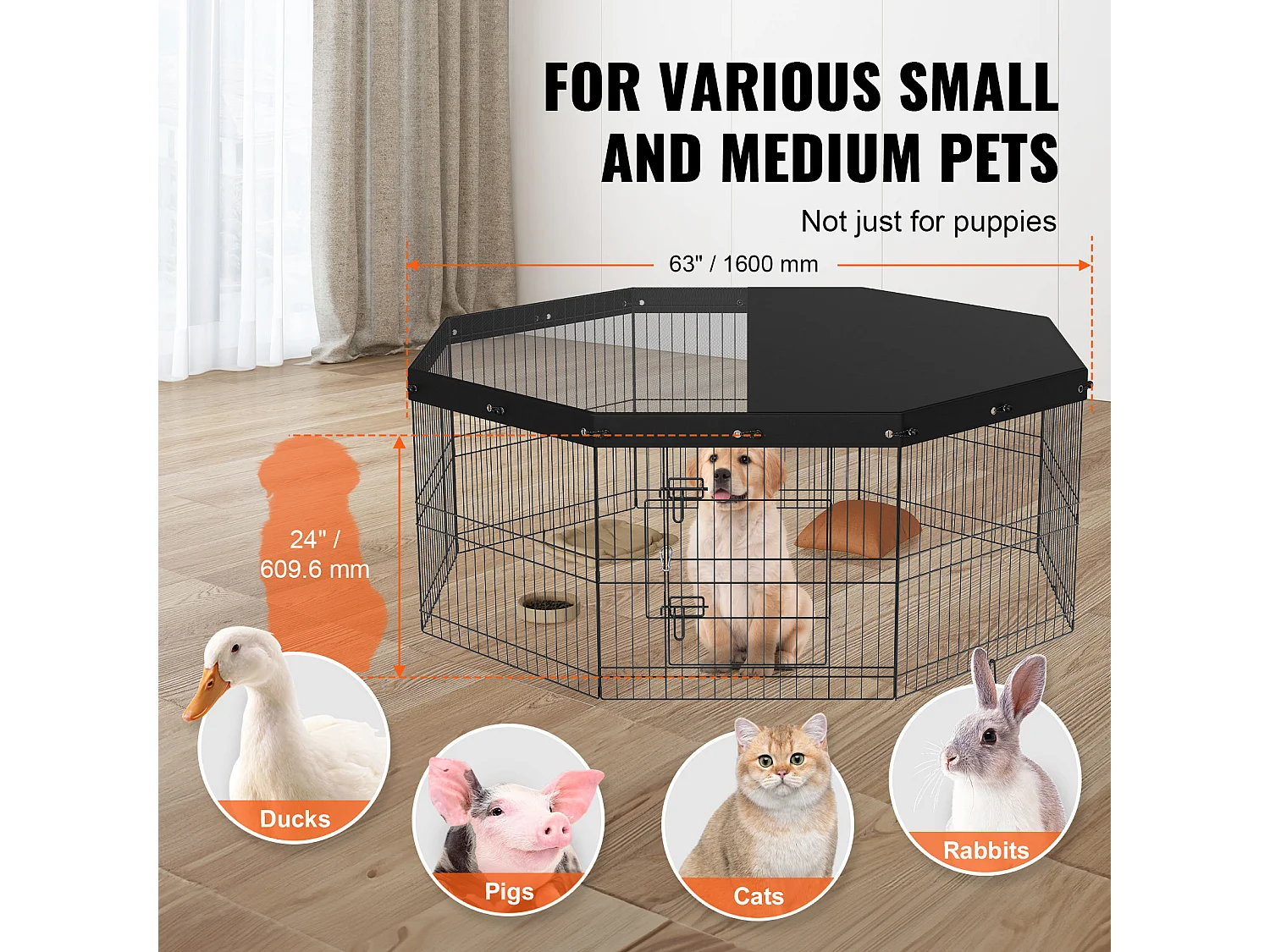 Parc pour Chien SucceBuy Parc pour Chien, 8 Panneaux, 60.96 cm H, Pliable en Métal, Exercice pour Animaux de Compagnie