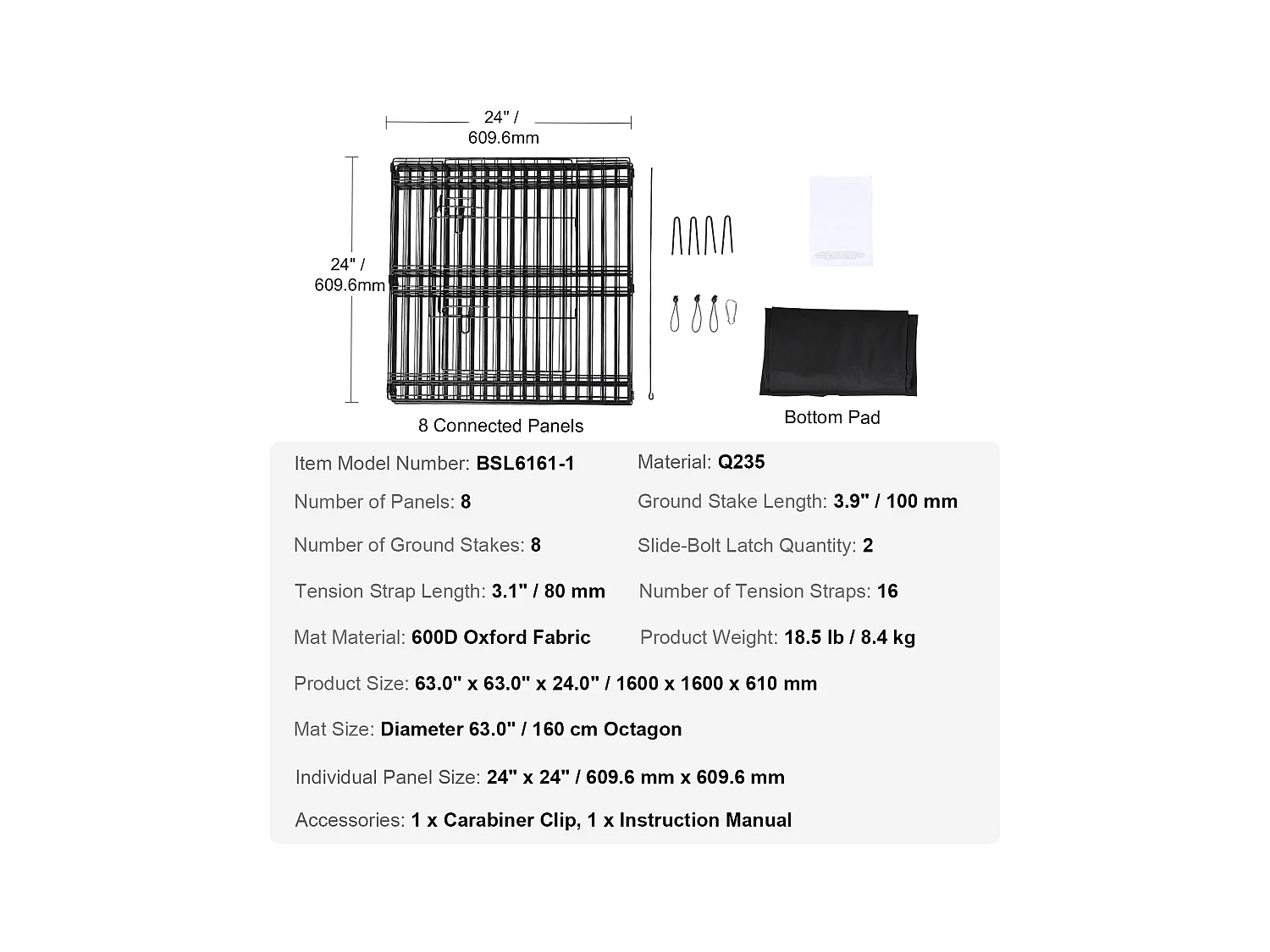 Parc pour Chien SucceBuy Parc pour Chien Pliable en Métal à 8 Panneaux avec Coussin Inférieur, Parc d'Exercice de 60.96 cm de Hauteur