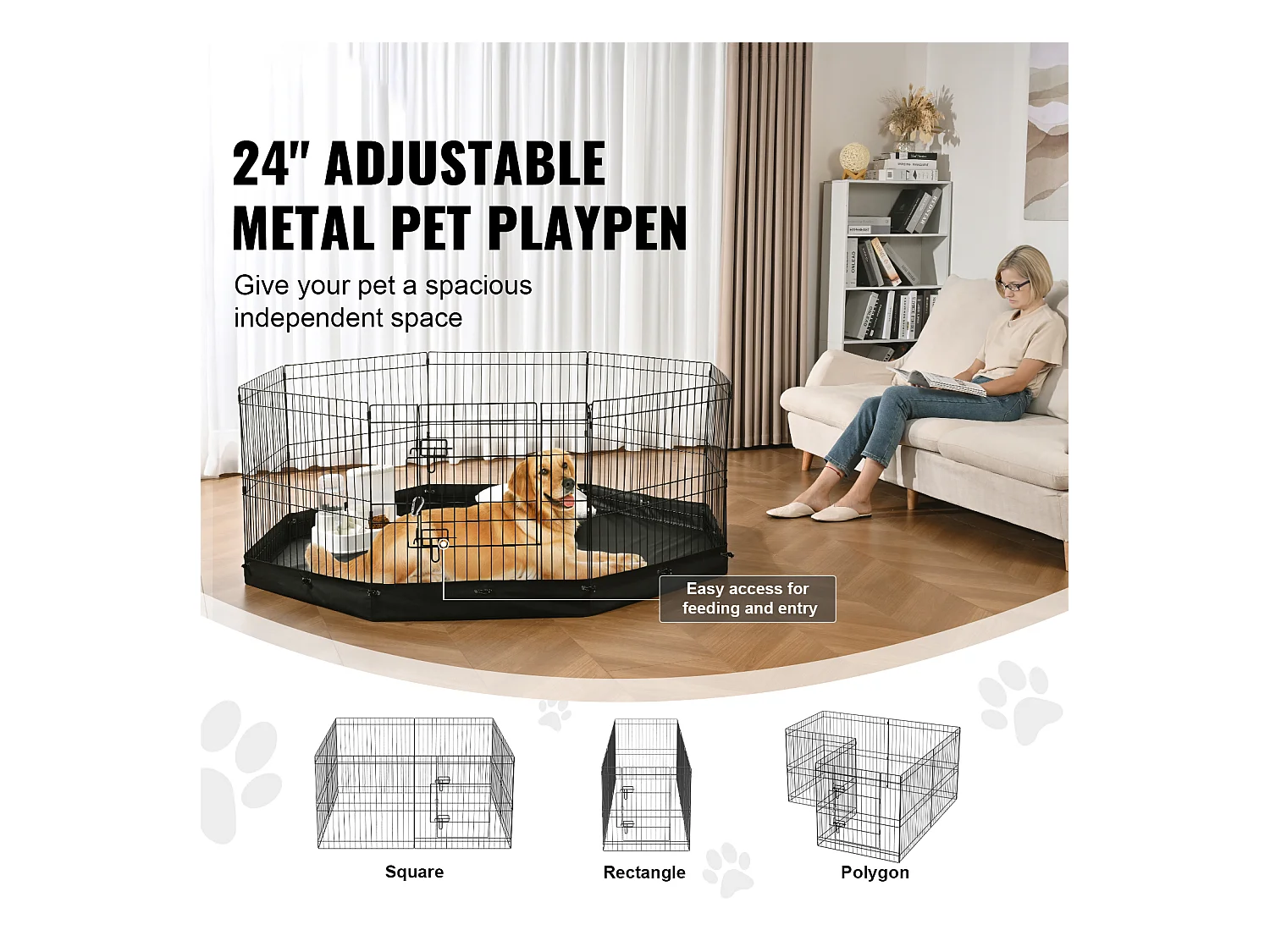 Parc pour Chien SucceBuy Parc pour Chien Pliable en Métal à 8 Panneaux avec Coussin Inférieur, Parc d'Exercice de 60.96 cm de Hauteur