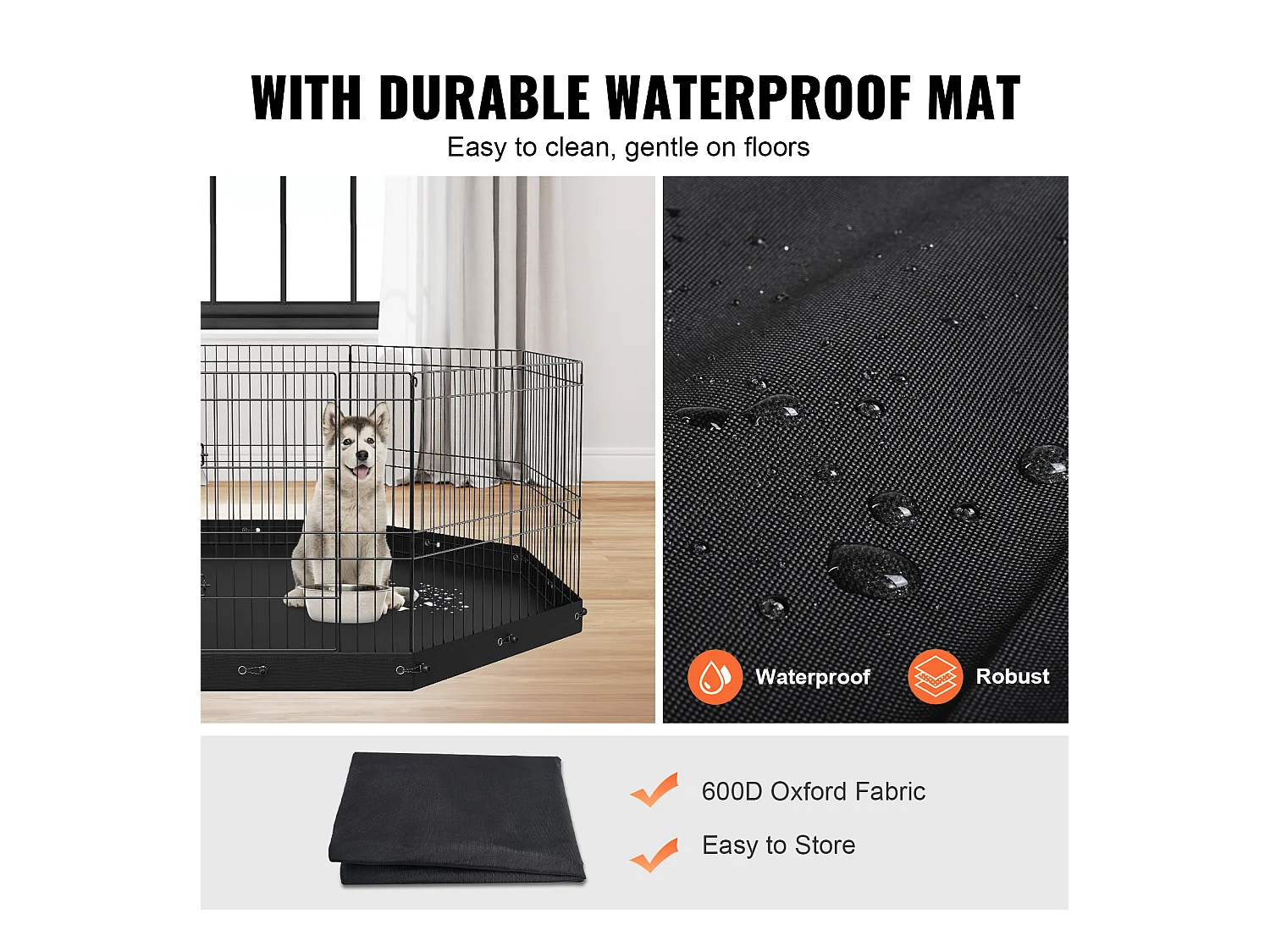 Parc pour Chien SucceBuy Parc pour Chien Pliable en Métal à 8 Panneaux avec Coussin Inférieur, Parc d'Exercice de 60.96 cm de Hauteur