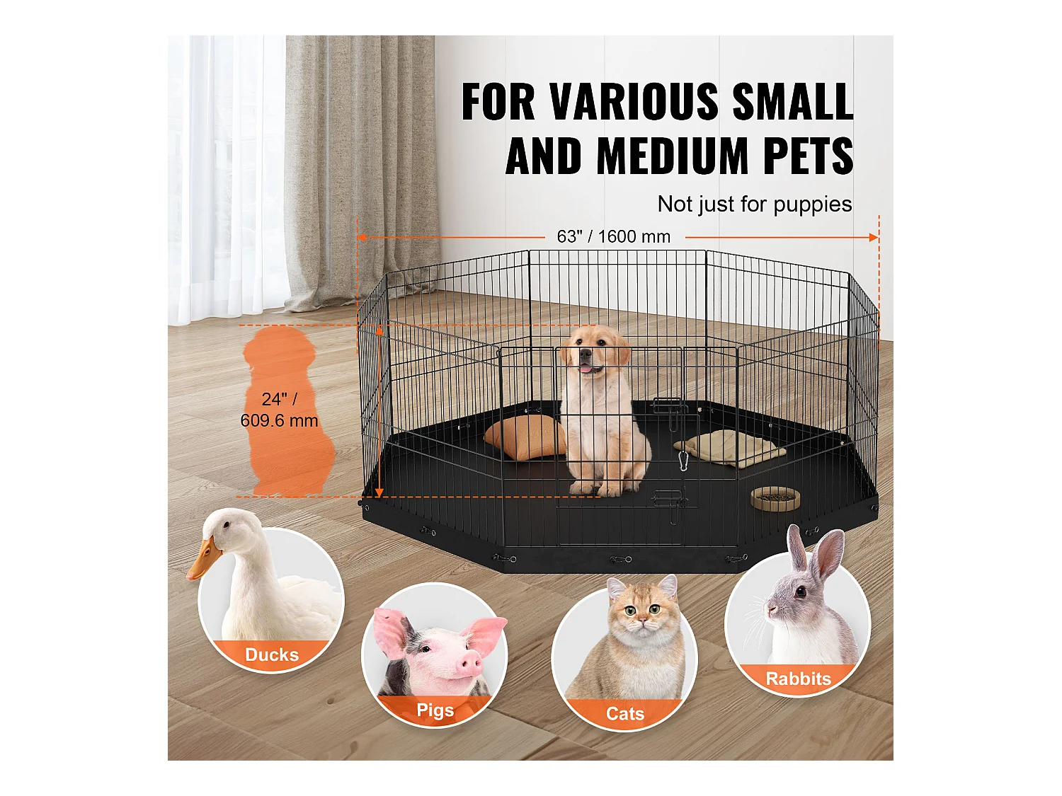 Parc pour Chien SucceBuy Parc pour Chien Pliable en Métal à 8 Panneaux avec Coussin Inférieur, Parc d'Exercice de 60.96 cm de Hauteur