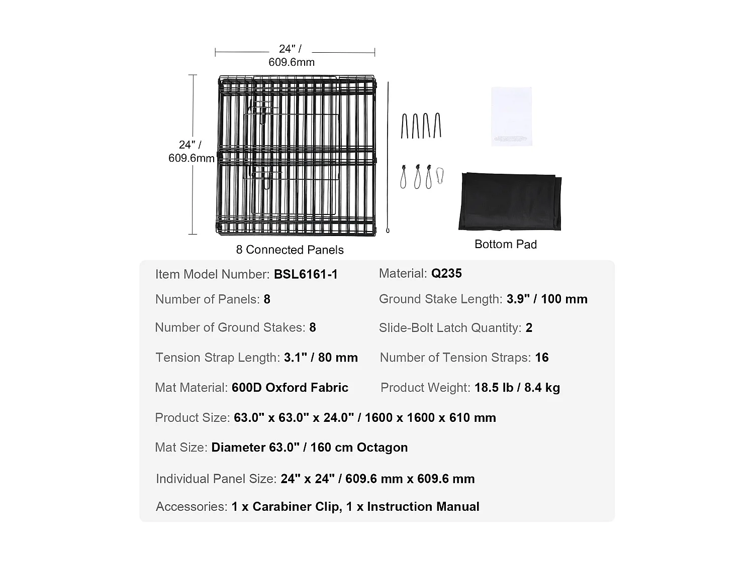 Parc pour Chien SucceBuy Parc pour Chien Pliable en Métal à 8 Panneaux avec Coussin Inférieur, Parc d'Exercice de 60.96 cm de Hauteur