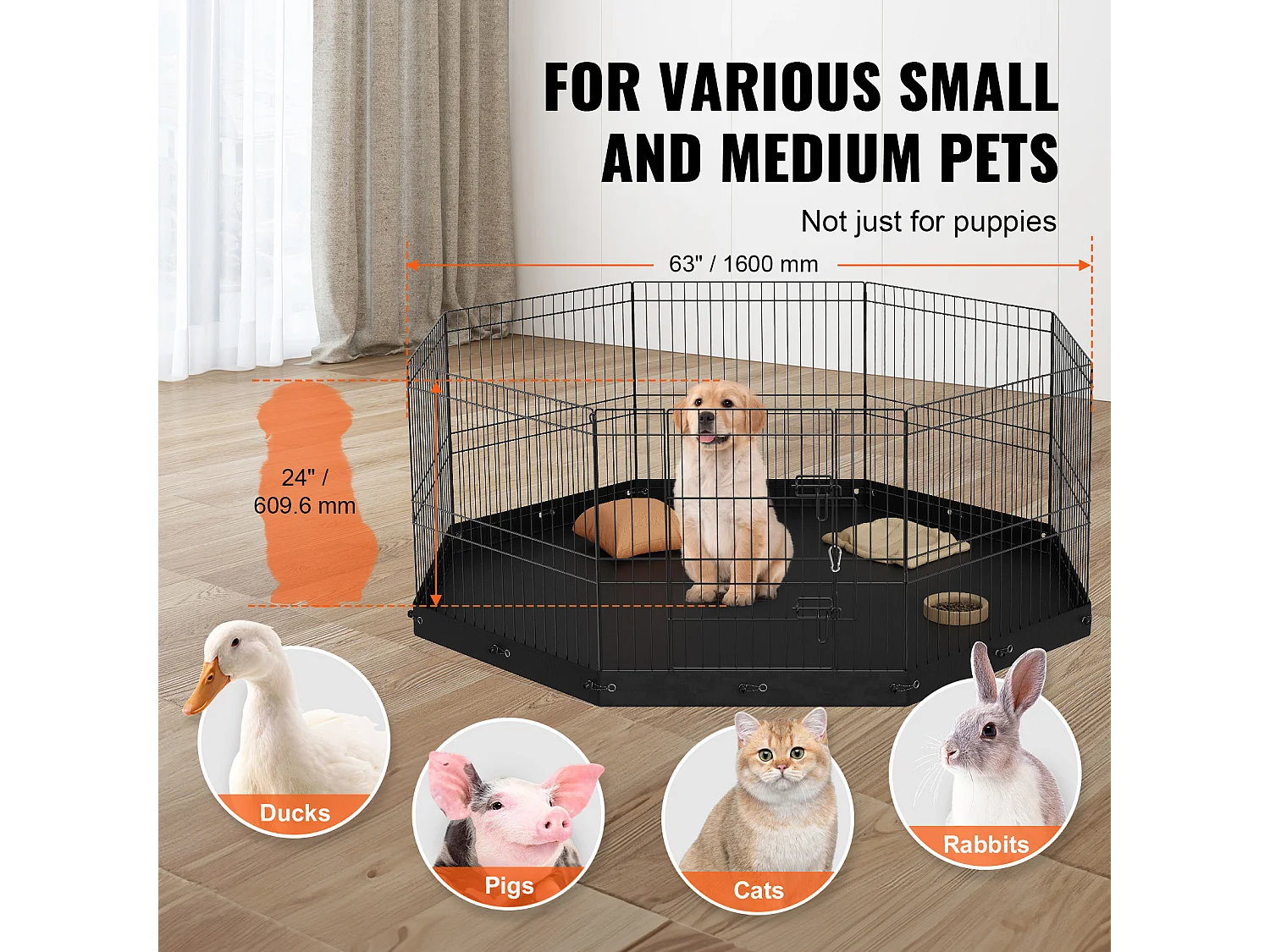 Parc pour Chien SucceBuy Parc pour Chien Pliable en Métal à 8 Panneaux avec Coussin Inférieur, Parc d'Exercice de 60.96 cm de Hauteur