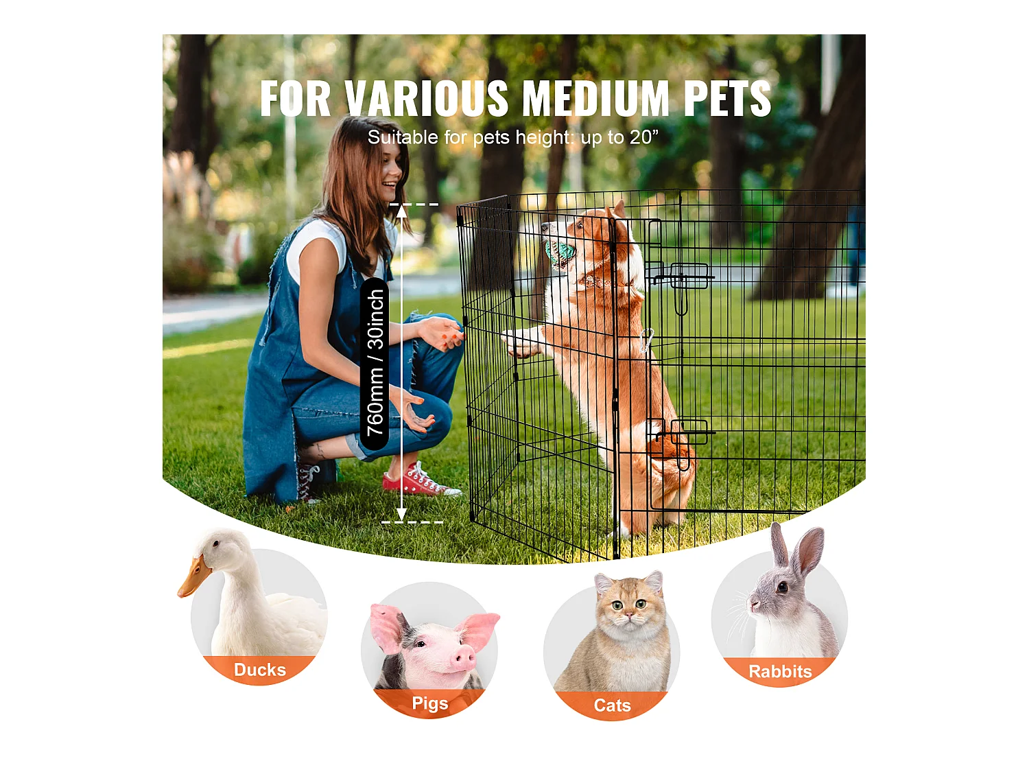 Parc pour Chien SucceBuy Parc pour Chien 8 Panneaux Pliable en Métal 76.20 cm H avec Couvercle Supérieur