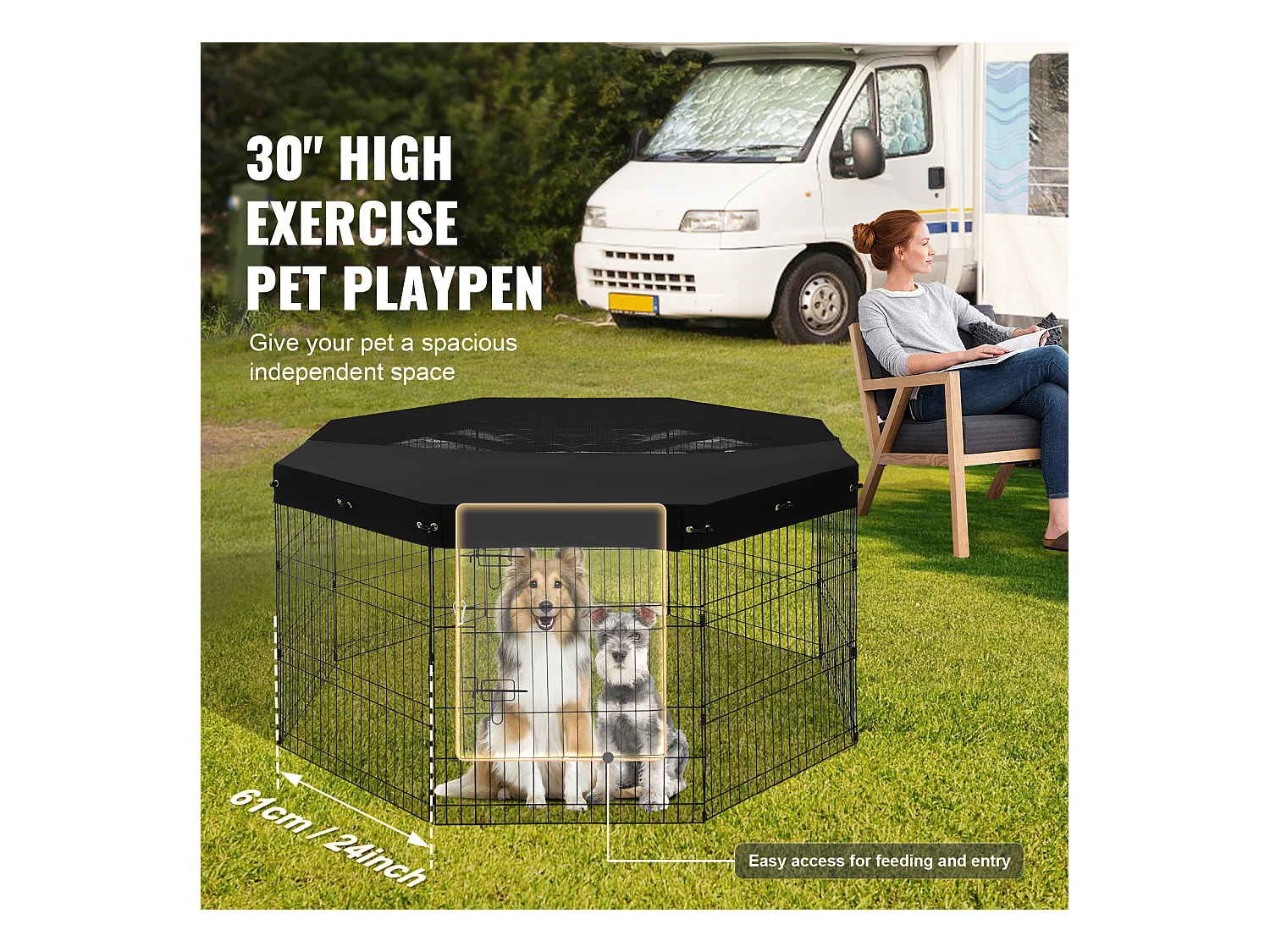 Parc pour Chien SucceBuy Parc pour Chien 8 Panneaux Pliable en Métal 76.20 cm H avec Couvercle Supérieur