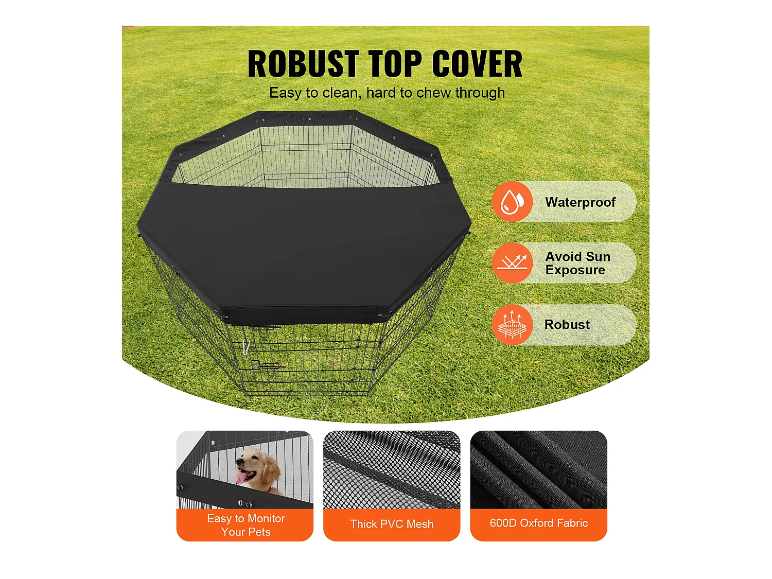 Parc pour Chien SucceBuy Parc pour Chien 8 Panneaux Pliable en Métal 76.20 cm H avec Couvercle Supérieur