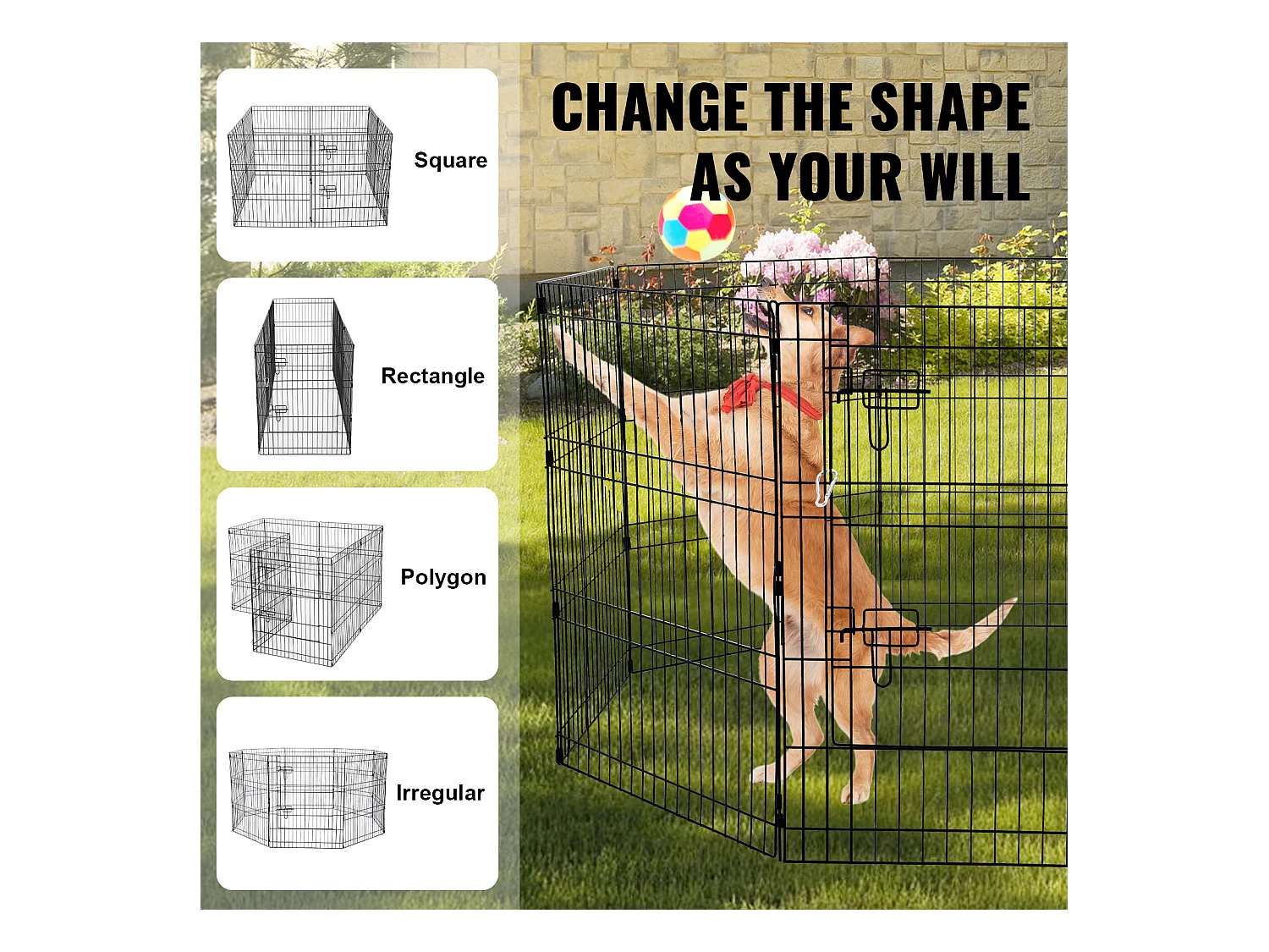 Parc pour Chien SucceBuy Parc pour Chien 8 Panneaux Pliable en Métal 76.20 cm H avec Couvercle Supérieur