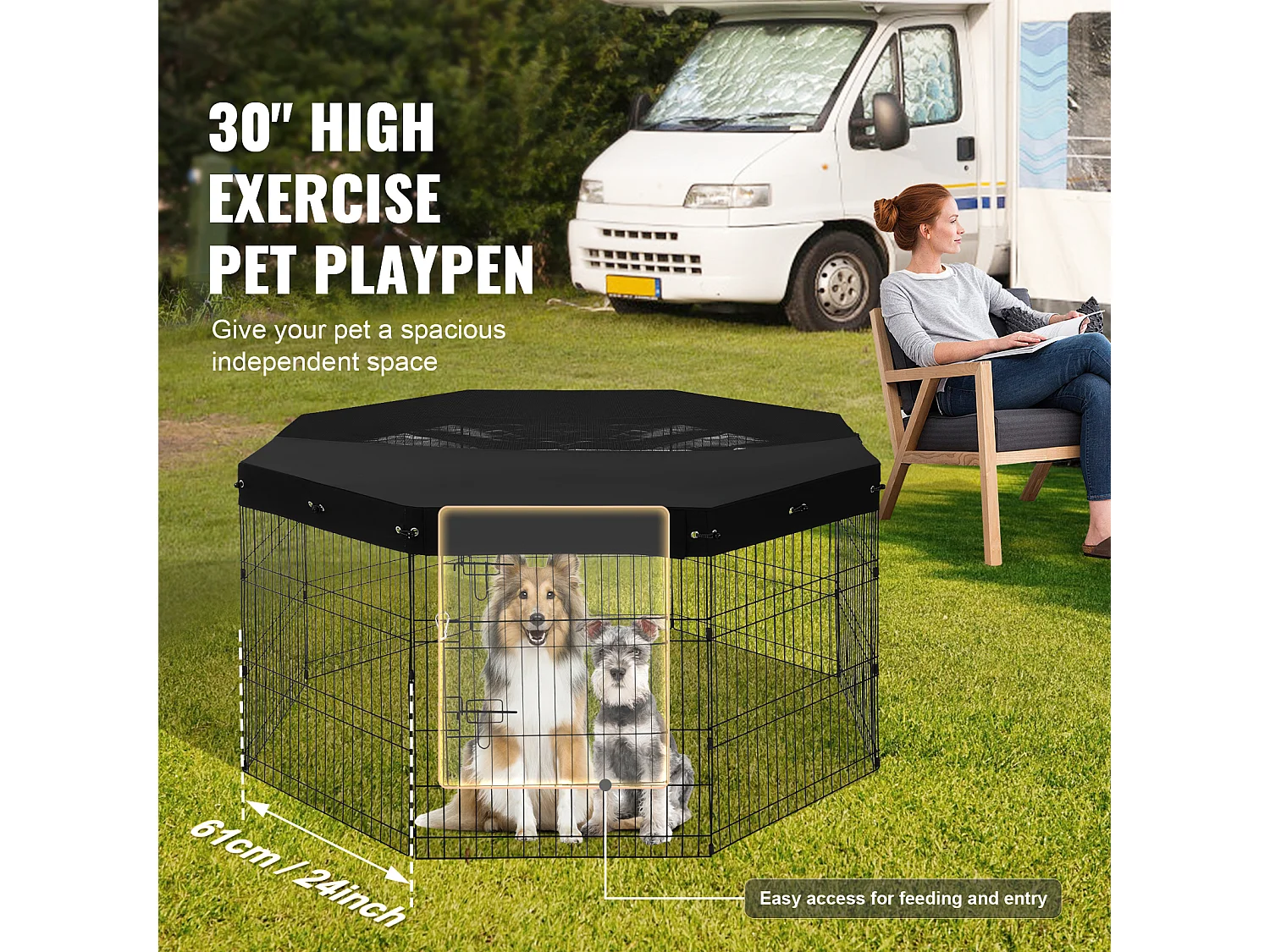 Hundepark SucceBuy Hundelaufstall mit 8 Elementen, Faltbar, Metall, mit Abdeckung, 76.20 cm Hoch