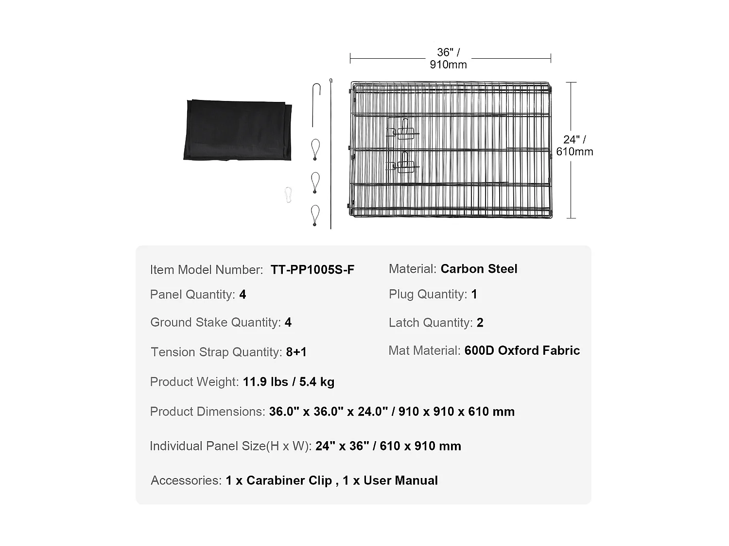 Parc pour Chien SucceBuy Parc pour Chien, Parc d'Exercice Pliable en Métal à 4 Panneaux avec Coussin Inférieur, 91.44 cm