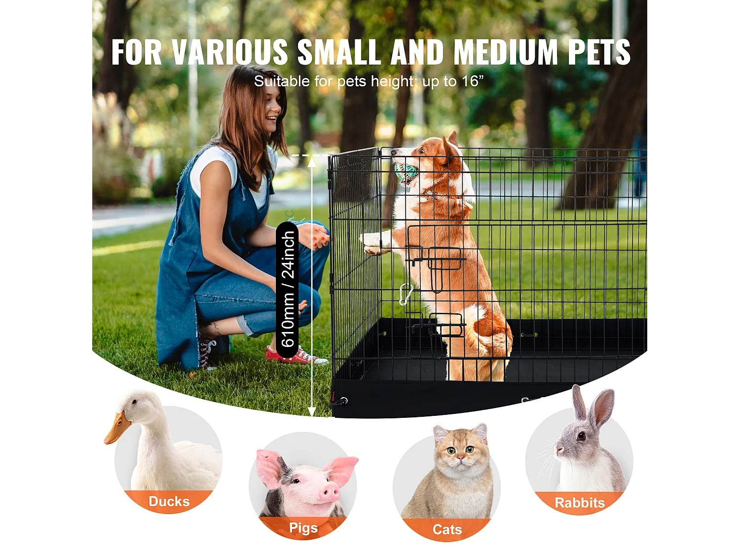 Parc pour Chien SucceBuy Parc pour Chien, Parc d'Exercice Pliable en Métal à 4 Panneaux avec Coussin Inférieur, 91.44 cm