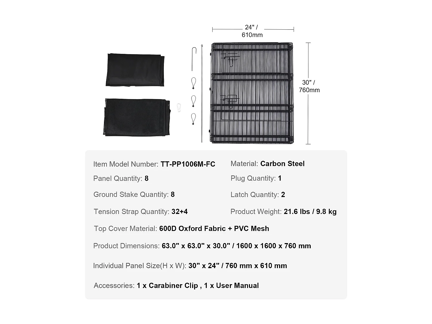Parco per Cani SucceBuy Box per Cani a 8 Pannelli, Box per Esercizi in Metallo Pieghevole con Copertura Protettiva, Altezza 76.20 cm