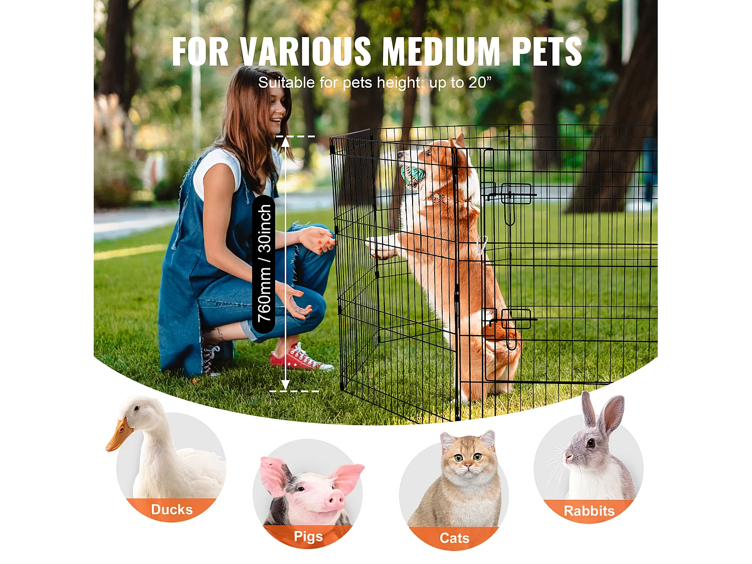 Parco per Cani SucceBuy Box per Cani a 8 Pannelli, Box per Esercizi in Metallo Pieghevole con Copertura Protettiva, Altezza 76.20 cm