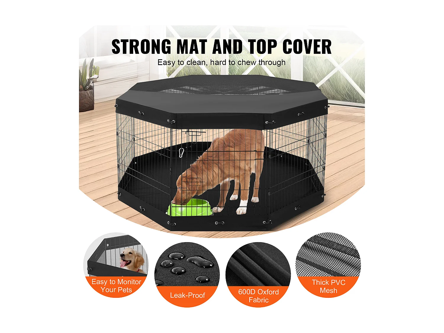 Parco per Cani SucceBuy Box per Cani a 8 Pannelli, Box per Esercizi in Metallo Pieghevole con Copertura Protettiva, Altezza 76.20 cm