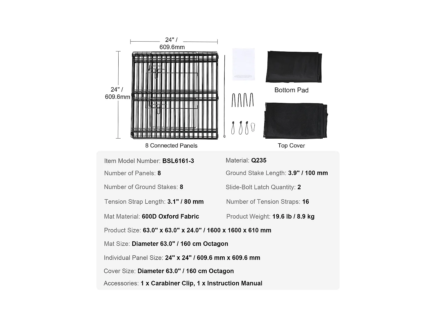 Parque para Perros SucceBuy Parque para Perros de 8 Paneles, Plegable de Metal con Cubierta y Almohadilla, para Ejercicio