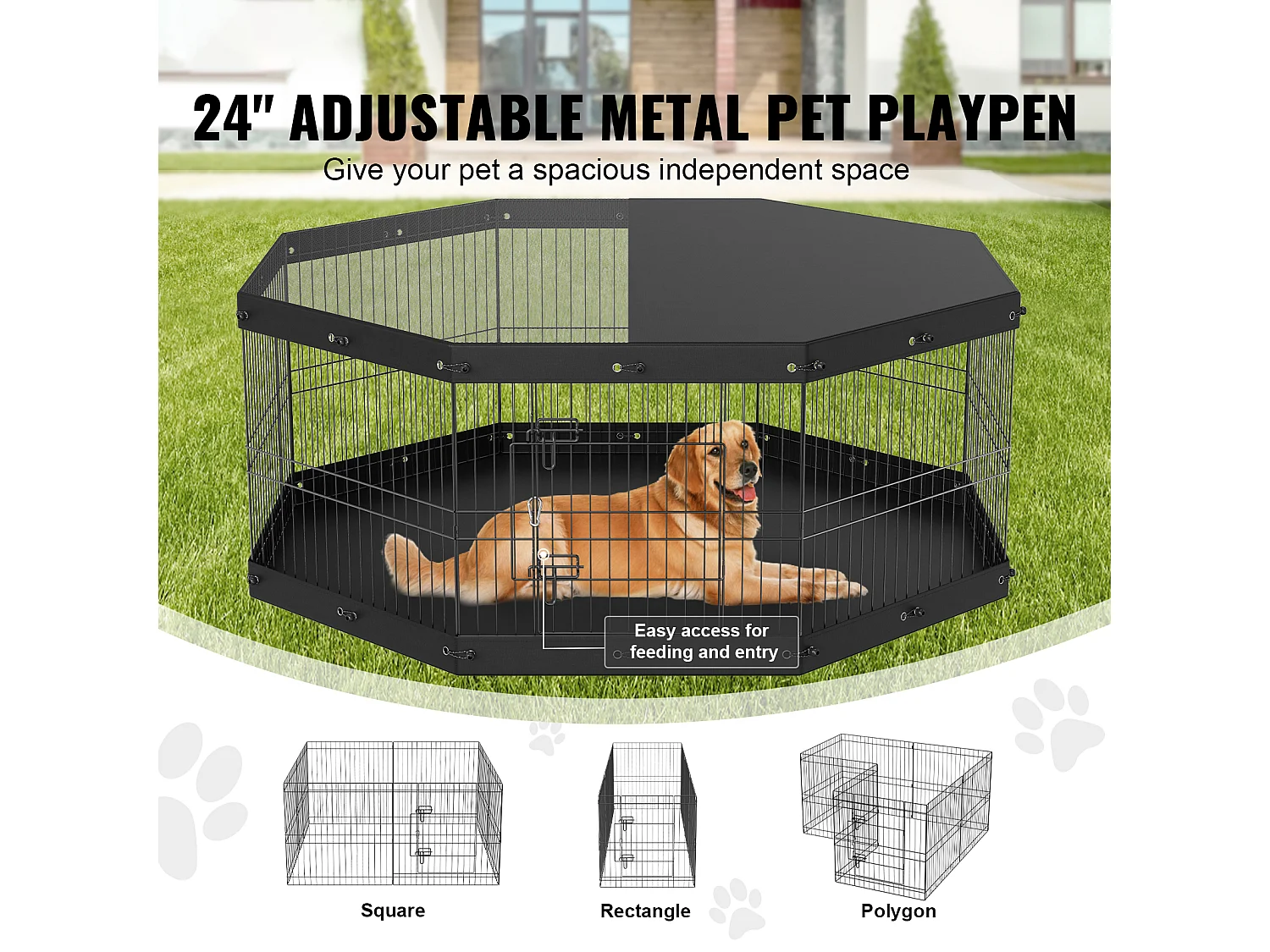 Parque para Perros SucceBuy Parque para Perros de 8 Paneles, Plegable de Metal con Cubierta y Almohadilla, para Ejercicio