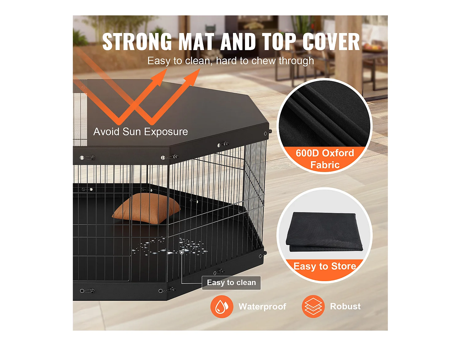 Parque para Perros SucceBuy Parque para Perros de 8 Paneles, Plegable de Metal con Cubierta y Almohadilla, para Ejercicio