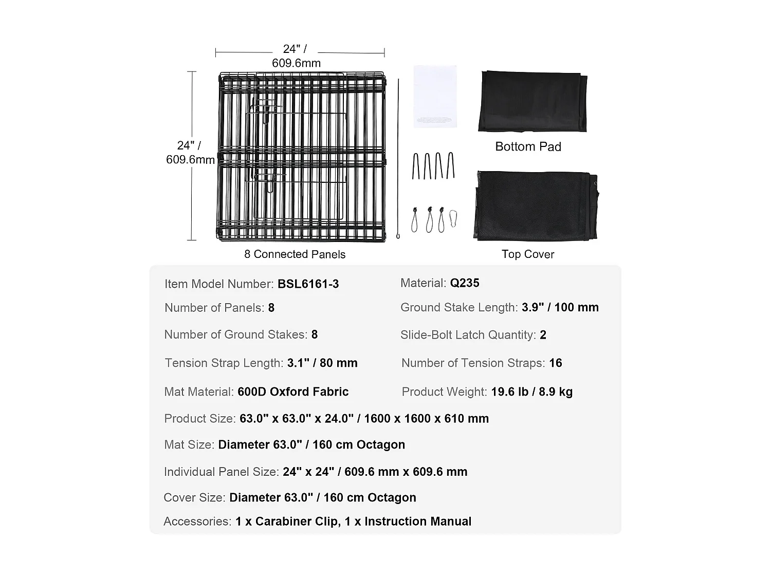 Parc pour Chien SucceBuy Parc pour Chien Pliable en Métal à 8 Panneaux avec Housse et Coussin, Parc d'Exercice