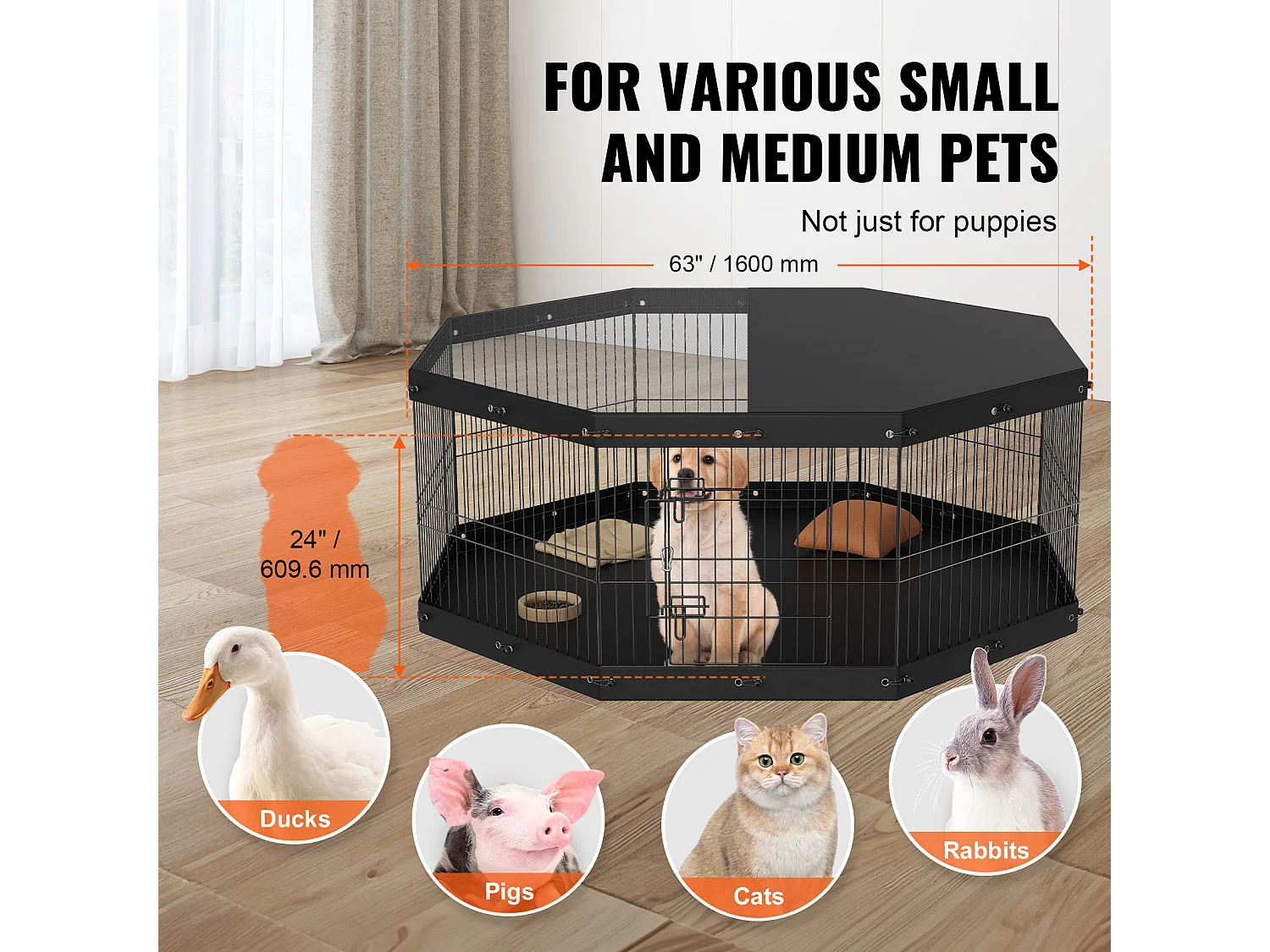 Parc pour Chien SucceBuy Parc pour Chien Pliable en Métal à 8 Panneaux avec Housse et Coussin, Parc d'Exercice