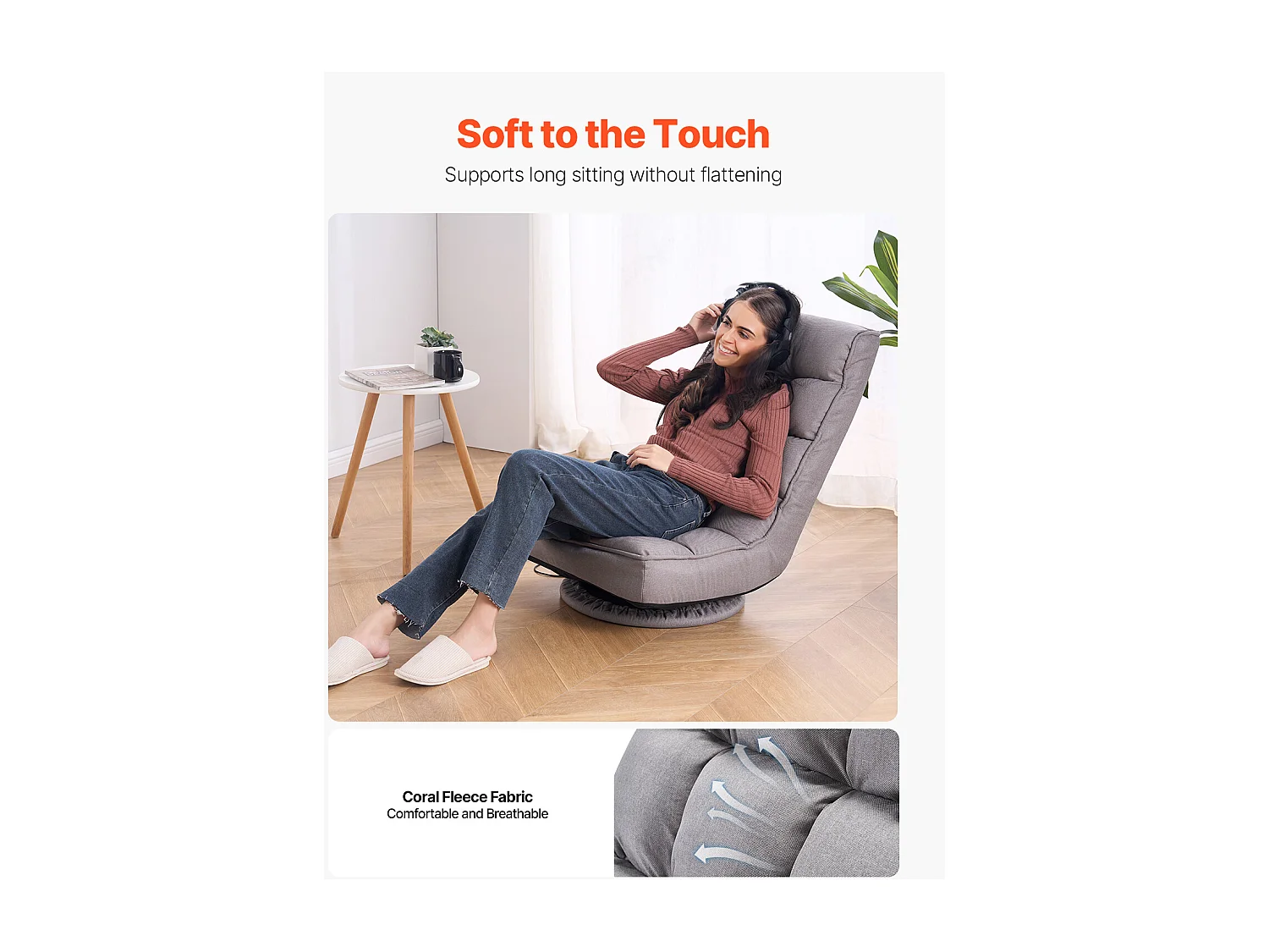 Vloerfauteuil SucceBuy met 4 Regelbare Posities en Inklinable Plegbaar 360° Draaibaar