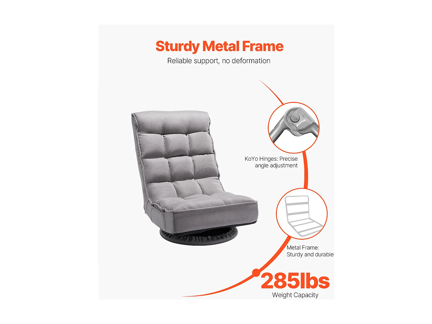 Fauteuil de Sol SucceBuy avec 4 Positions Réglables et Inclinable Pliable Pivotante à 360°