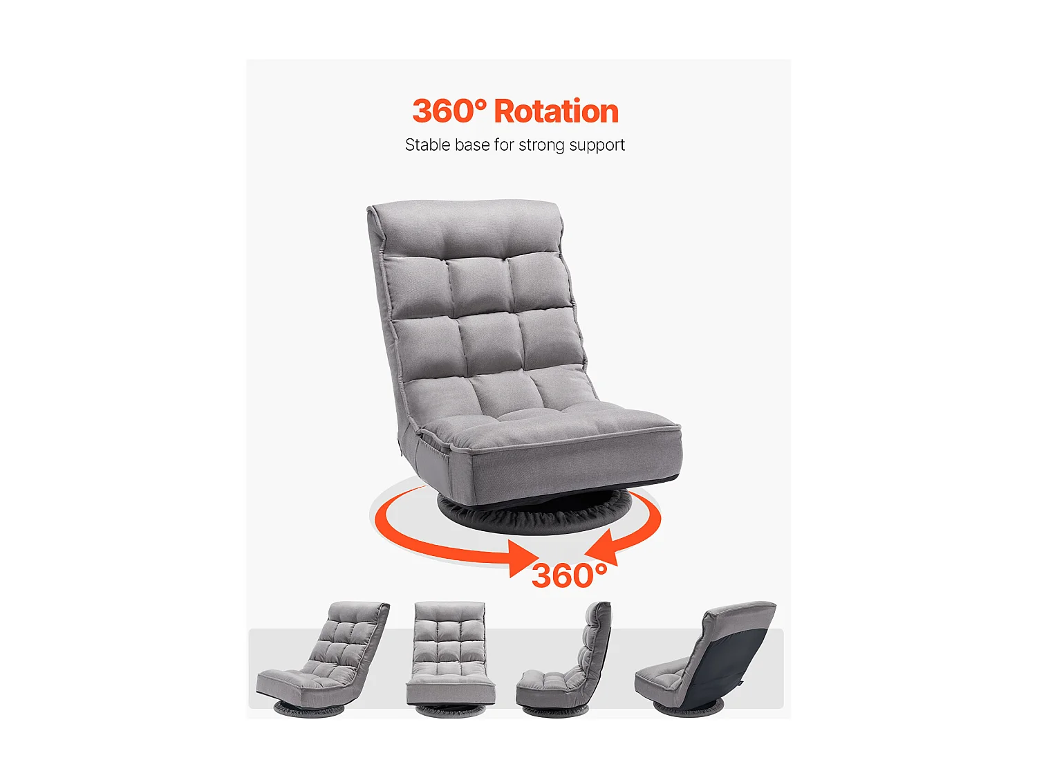Fauteuil de Sol SucceBuy avec 4 Positions Réglables et Inclinable Pliable Pivotante à 360°