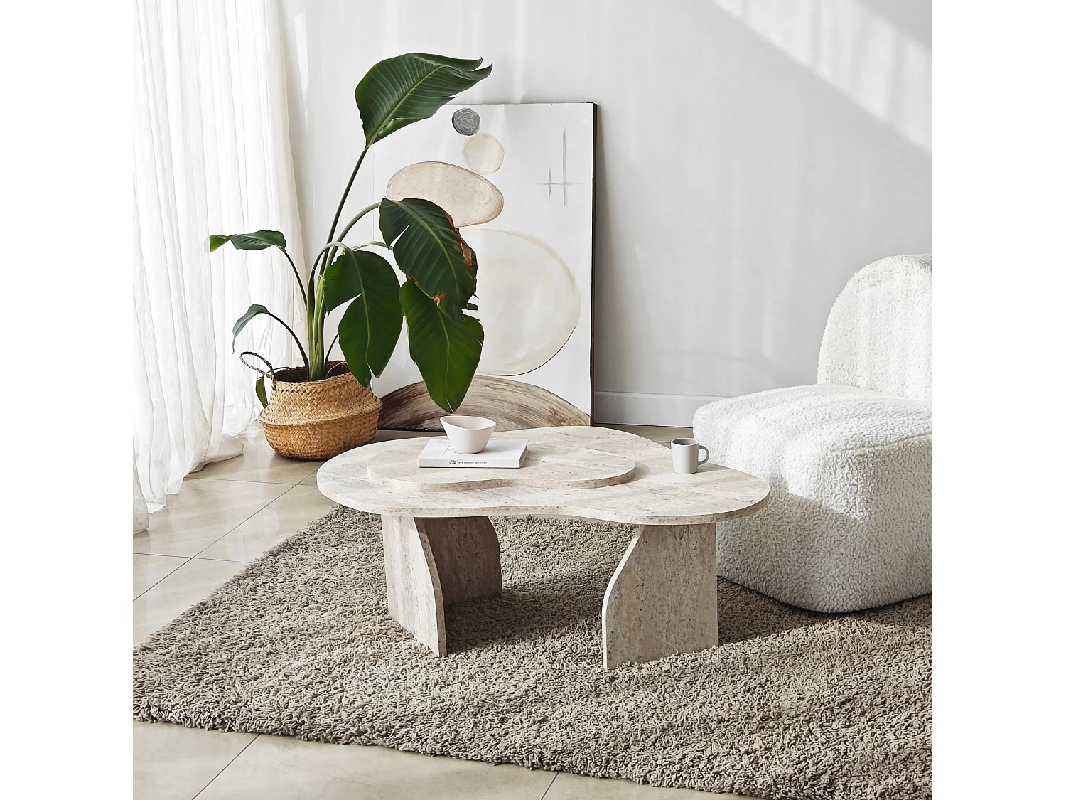 Table basse design Presta L105cm Effet travertin beige