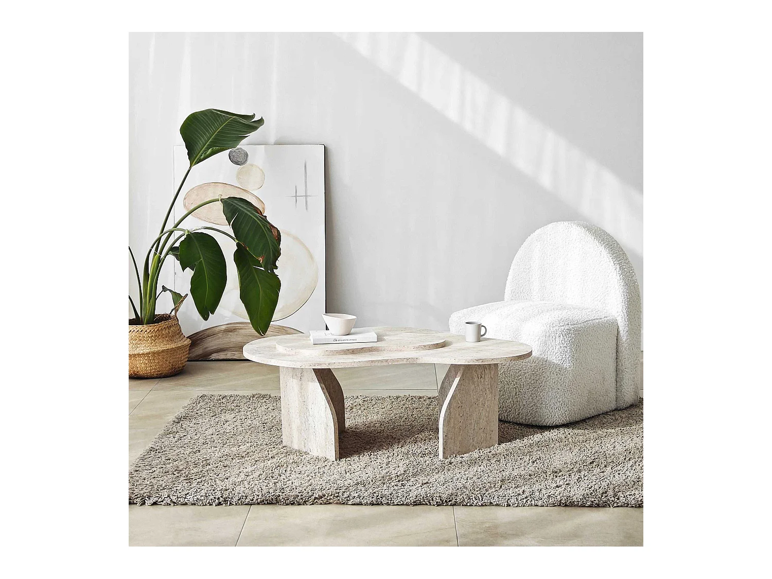 Table basse design Presta L105cm Effet travertin beige