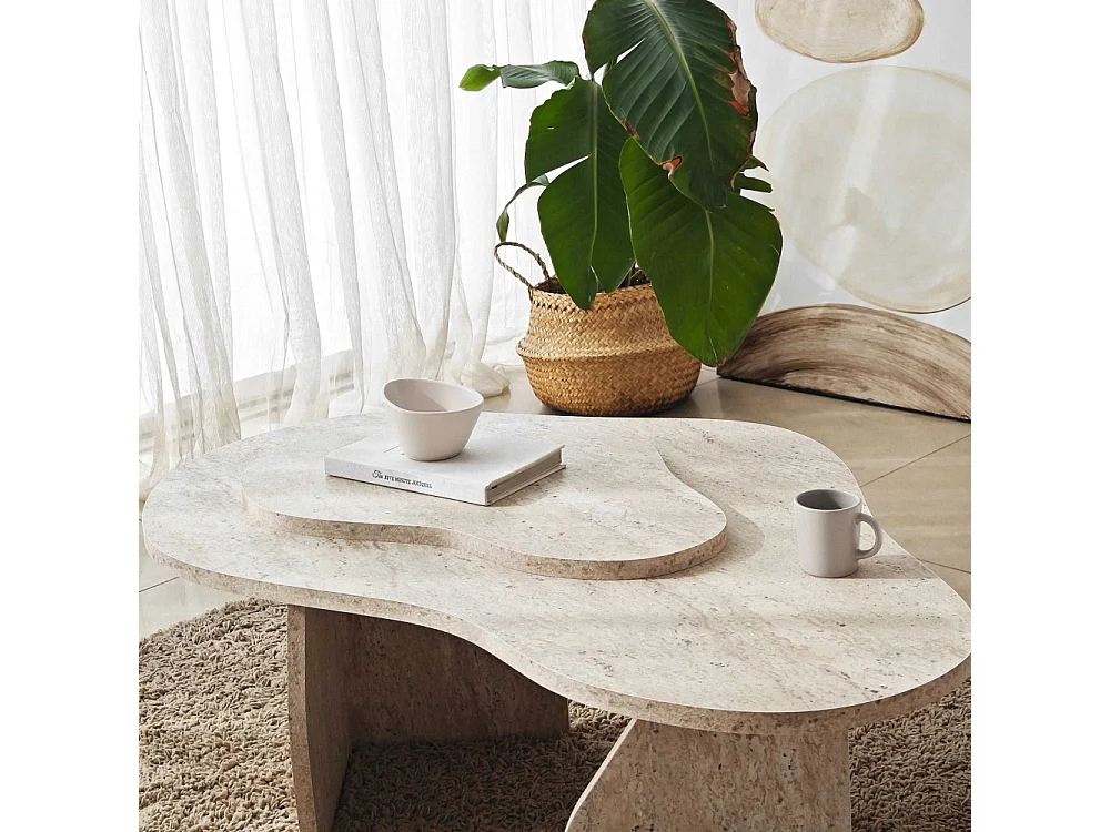 Table basse design Presta L105cm Effet travertin beige