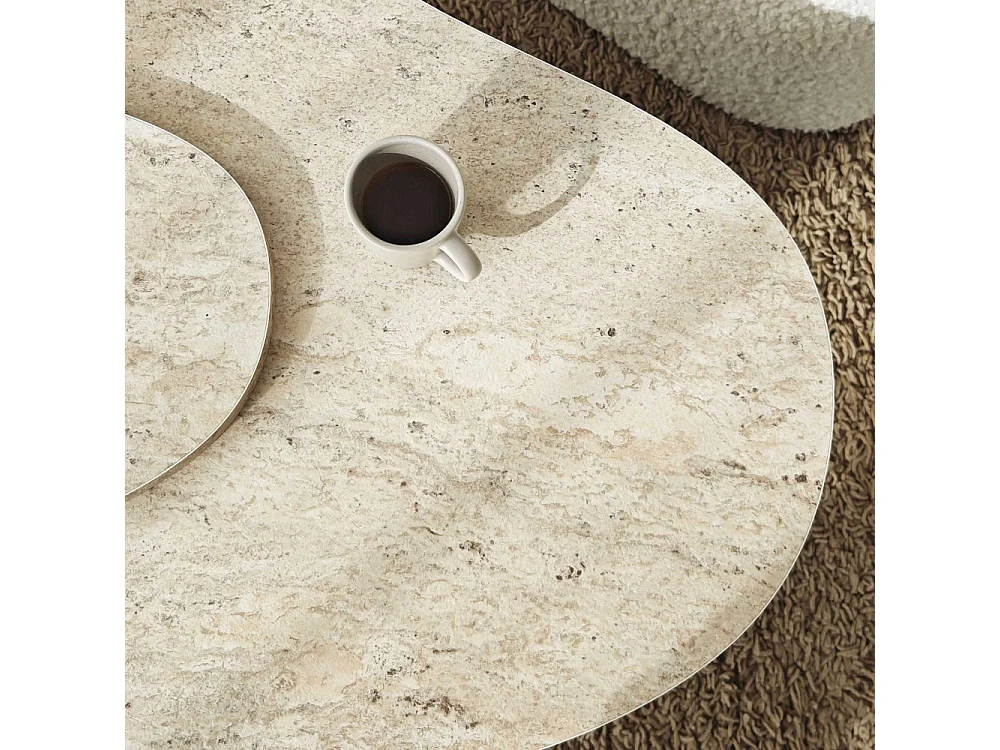 Table basse design Presta L105cm Effet travertin beige