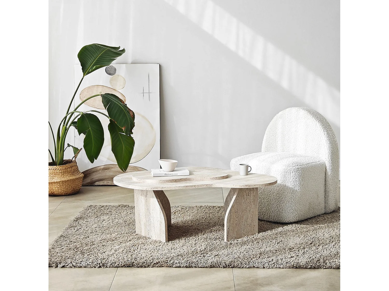 Table basse design Presta L105cm Effet travertin beige