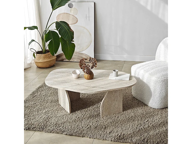Table basse moderne Jiro L105cm Effet travertin beige