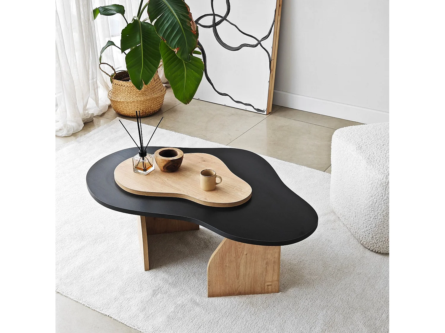 Table basse design Presta L105cm Noir et Chêne clair