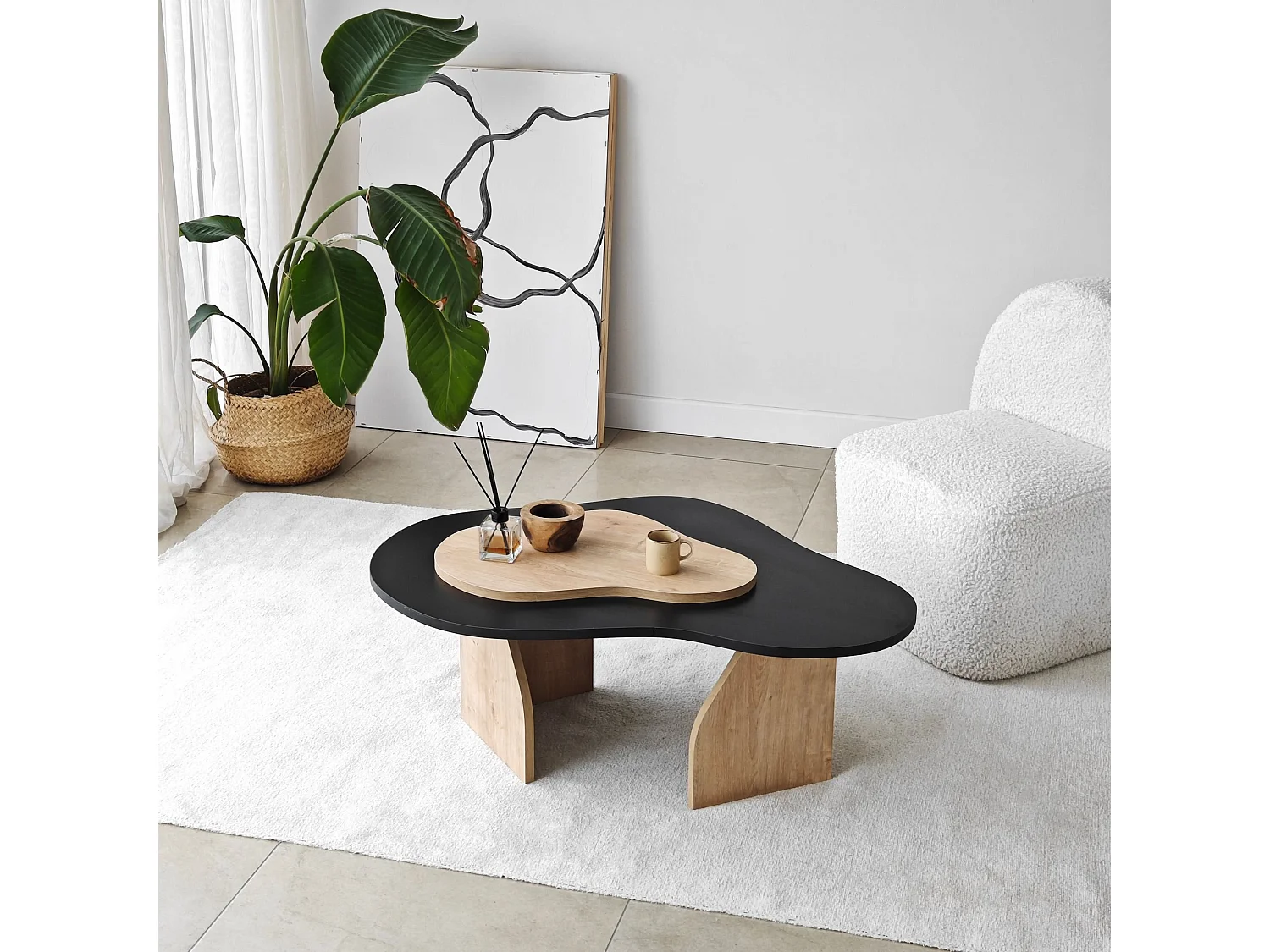 Table basse design Presta L105cm Noir et Chêne clair