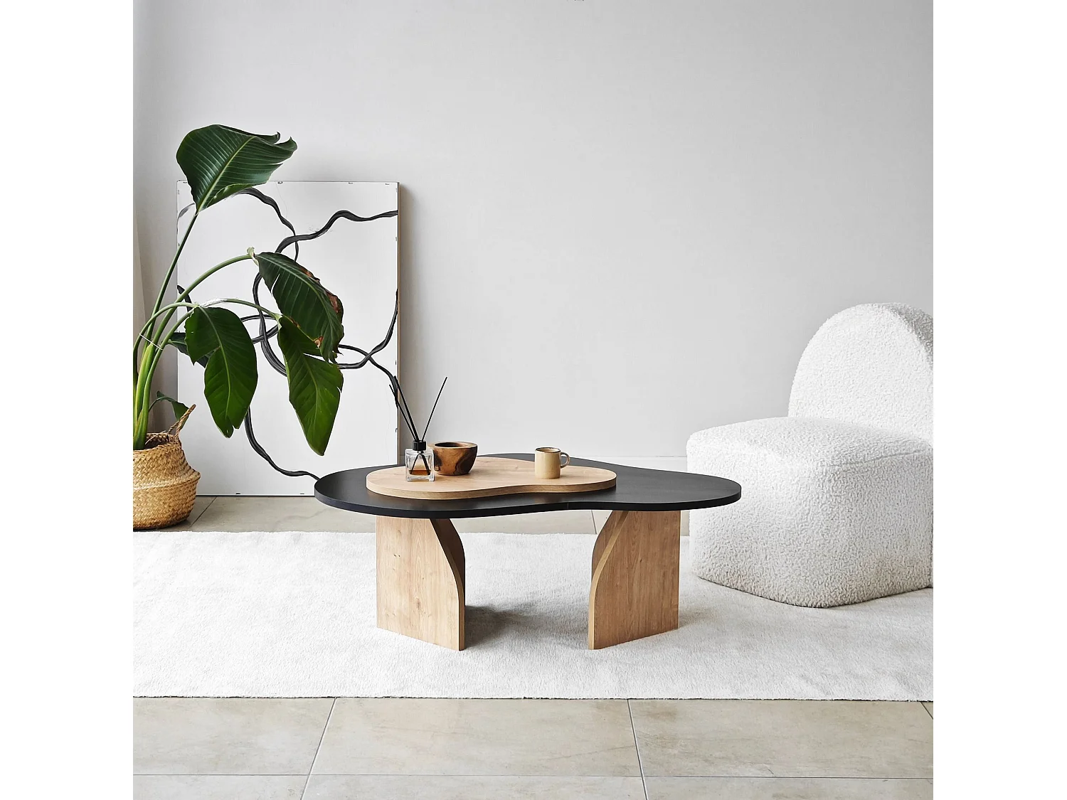 Table basse design Presta L105cm Noir et Chêne clair