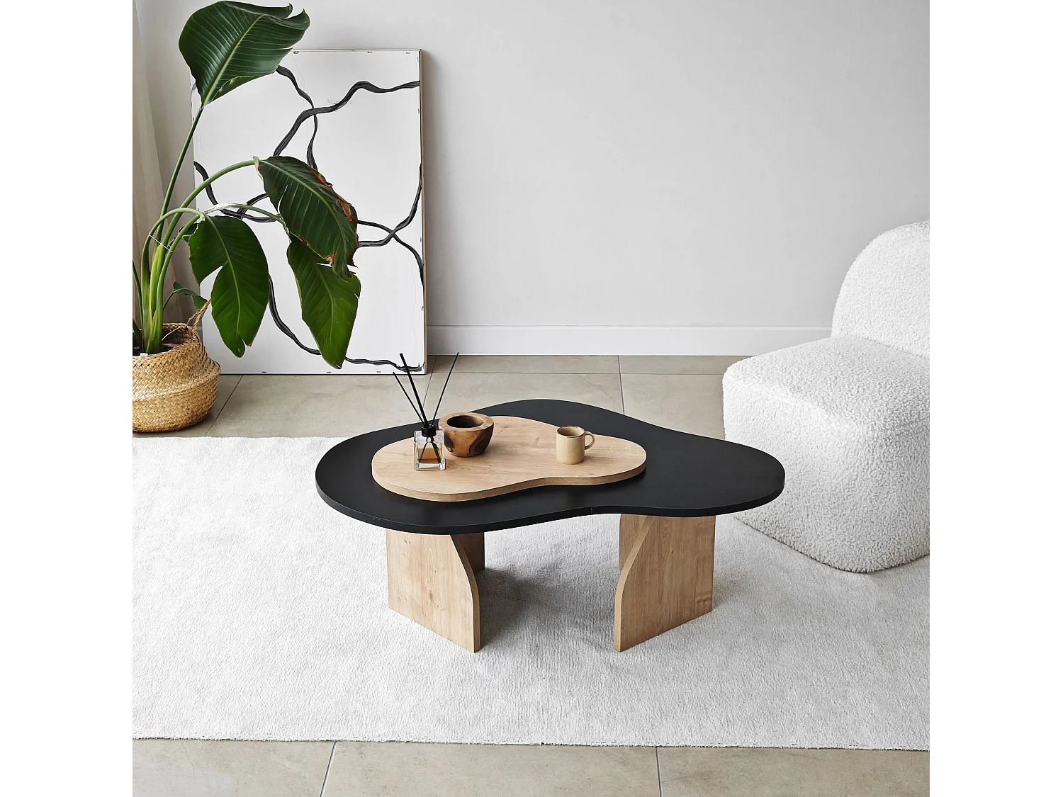 Table basse design Presta L105cm Noir et Chêne clair
